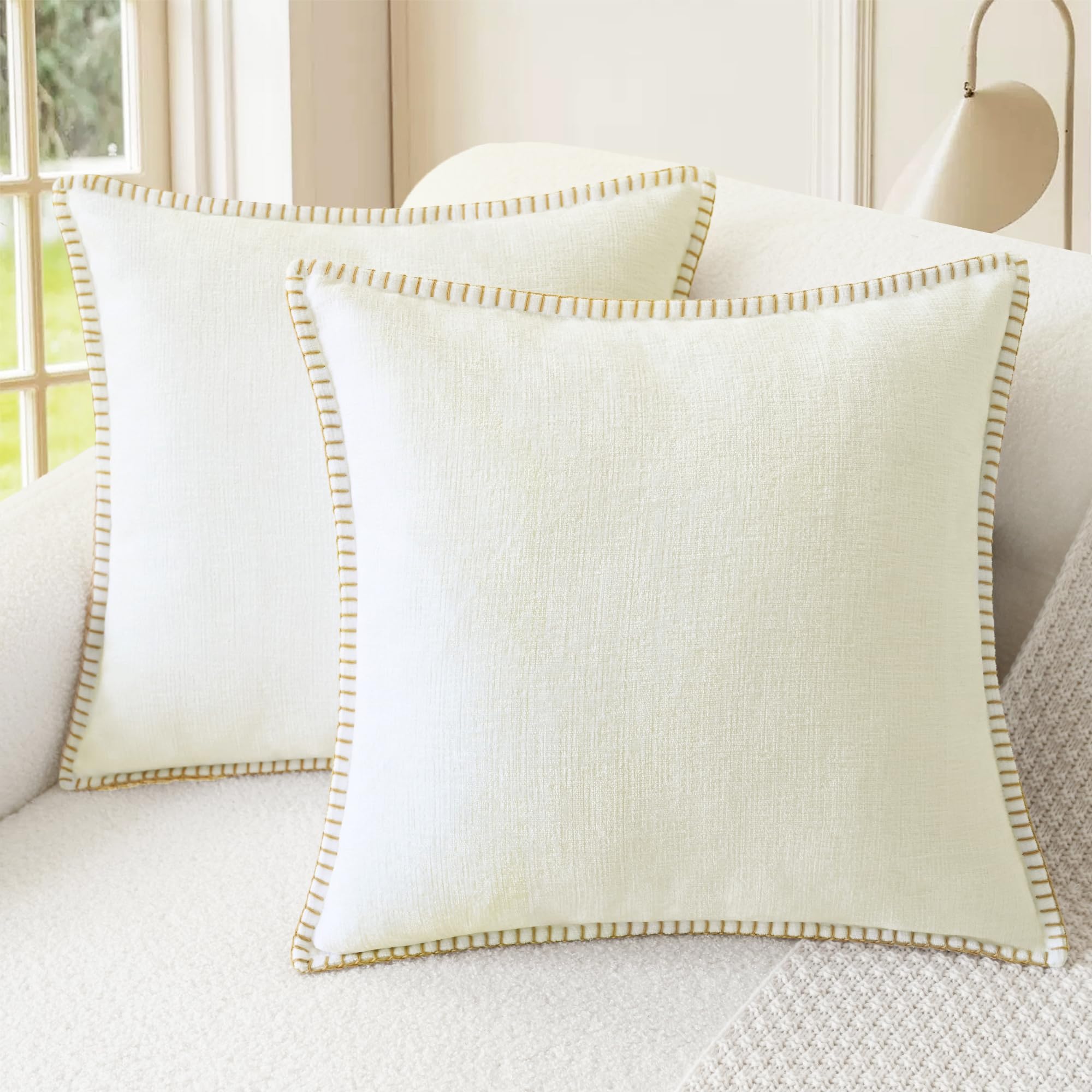 CaliTime Throw Pillow Covers Decorative 26 X 26 Inches Pack of 2 Cotton Thread Stitching Edges Solid Dyed Soft Chenille Cushion Cases for Couch Sofa Bed Living Room Farmhouse Coffee
