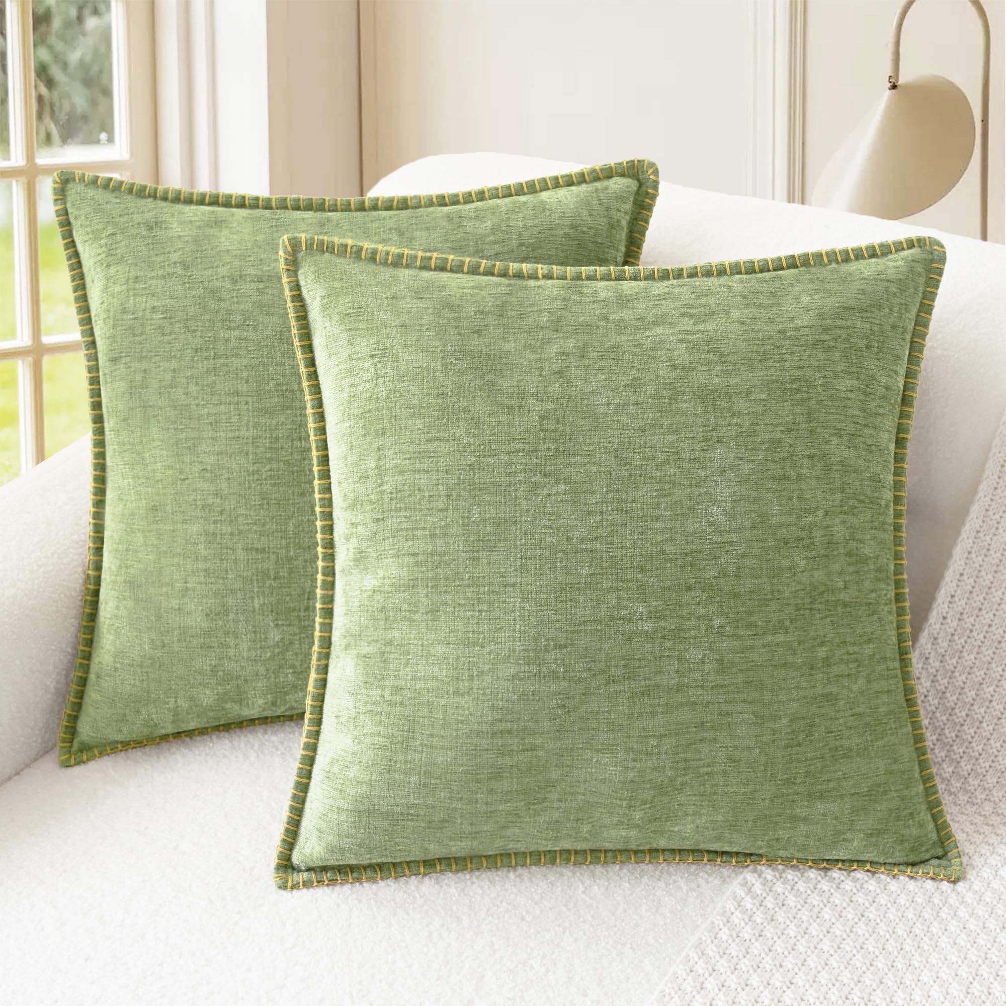 CaliTime Throw Pillow Covers Decorative 26 X 26 Inches Pack of 2 Cotton Thread Stitching Edges Solid Dyed Soft Chenille Cushion Cases for Couch Sofa Bed Living Room Farmhouse Coffee