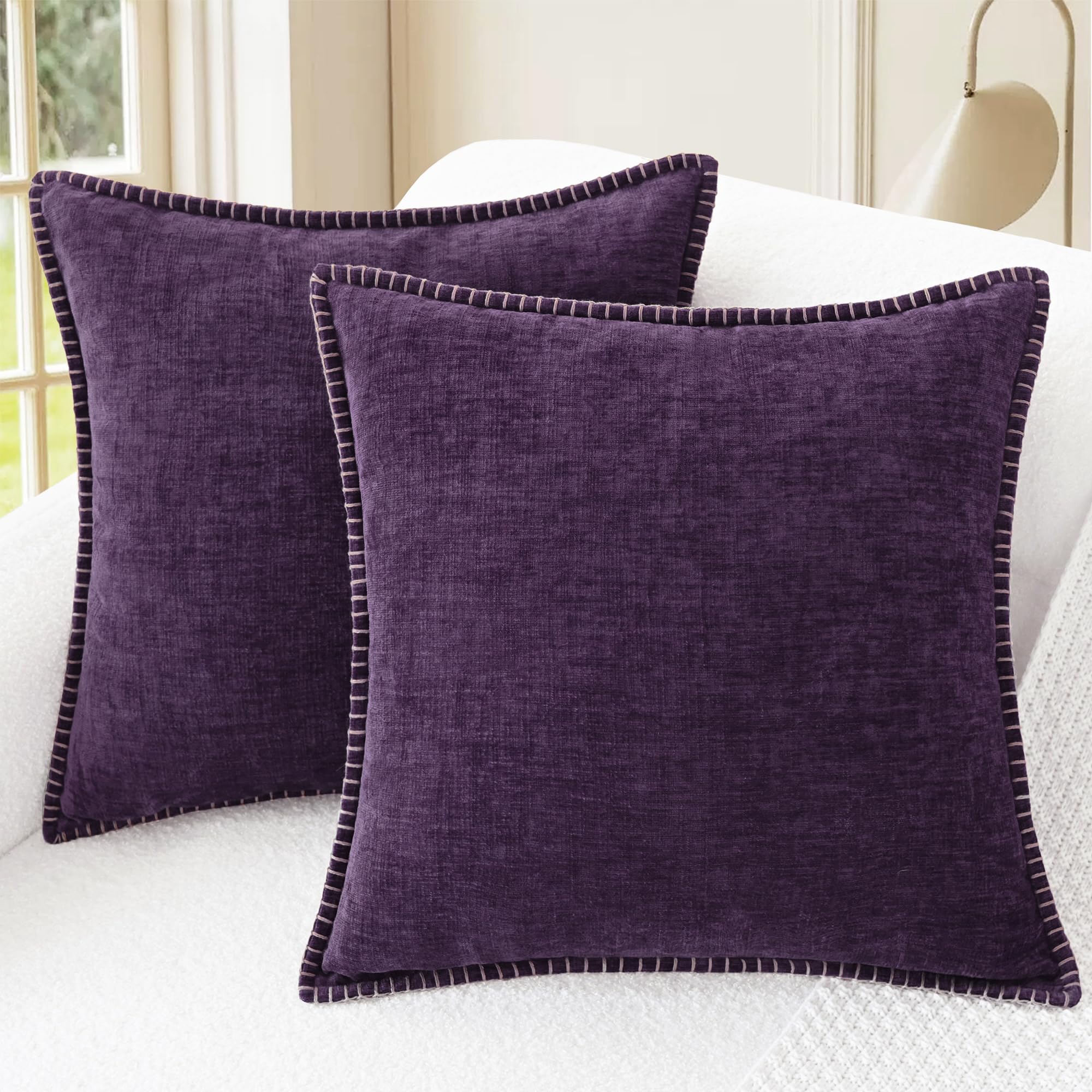 CaliTime Throw Pillow Covers Decorative 26 X 26 Inches Pack of 2 Cotton Thread Stitching Edges Solid Dyed Soft Chenille Cushion Cases for Couch Sofa Bed Living Room Farmhouse Coffee