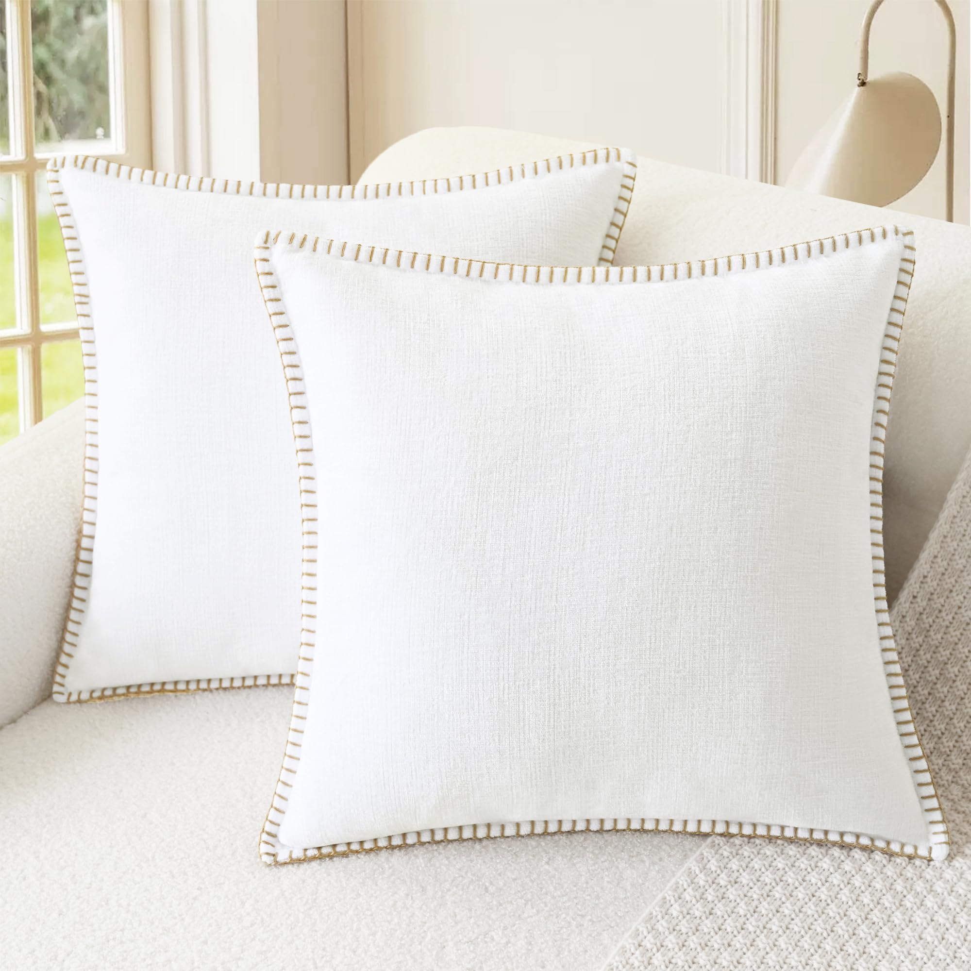 CaliTime Throw Pillow Covers Decorative 26 X 26 Inches Pack of 2 Cotton Thread Stitching Edges Solid Dyed Soft Chenille Cushion Cases for Couch Sofa Bed Living Room Farmhouse Coffee