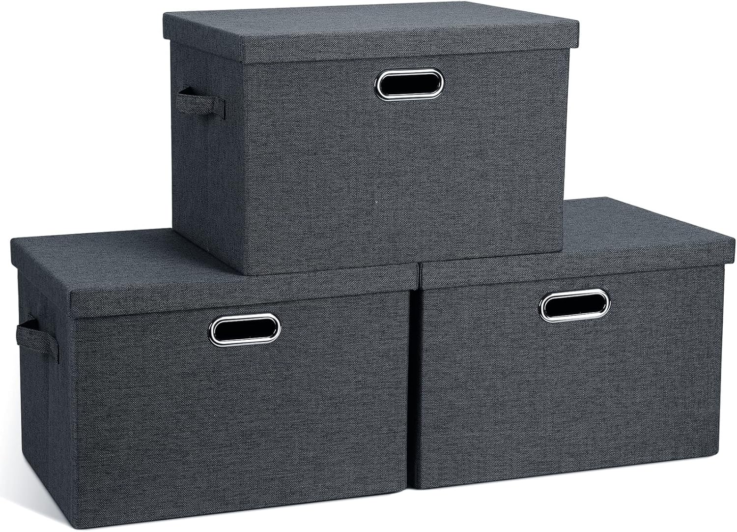 Graciadeco Large 17" 36 Quart Collapsible Stackable Storage Bins with Lids, 3 Packs Dark Gray Foldable Fabric Closet Storage Boxes with Lids, Heavy-duty Linen Cube Baskets(17x12x11)