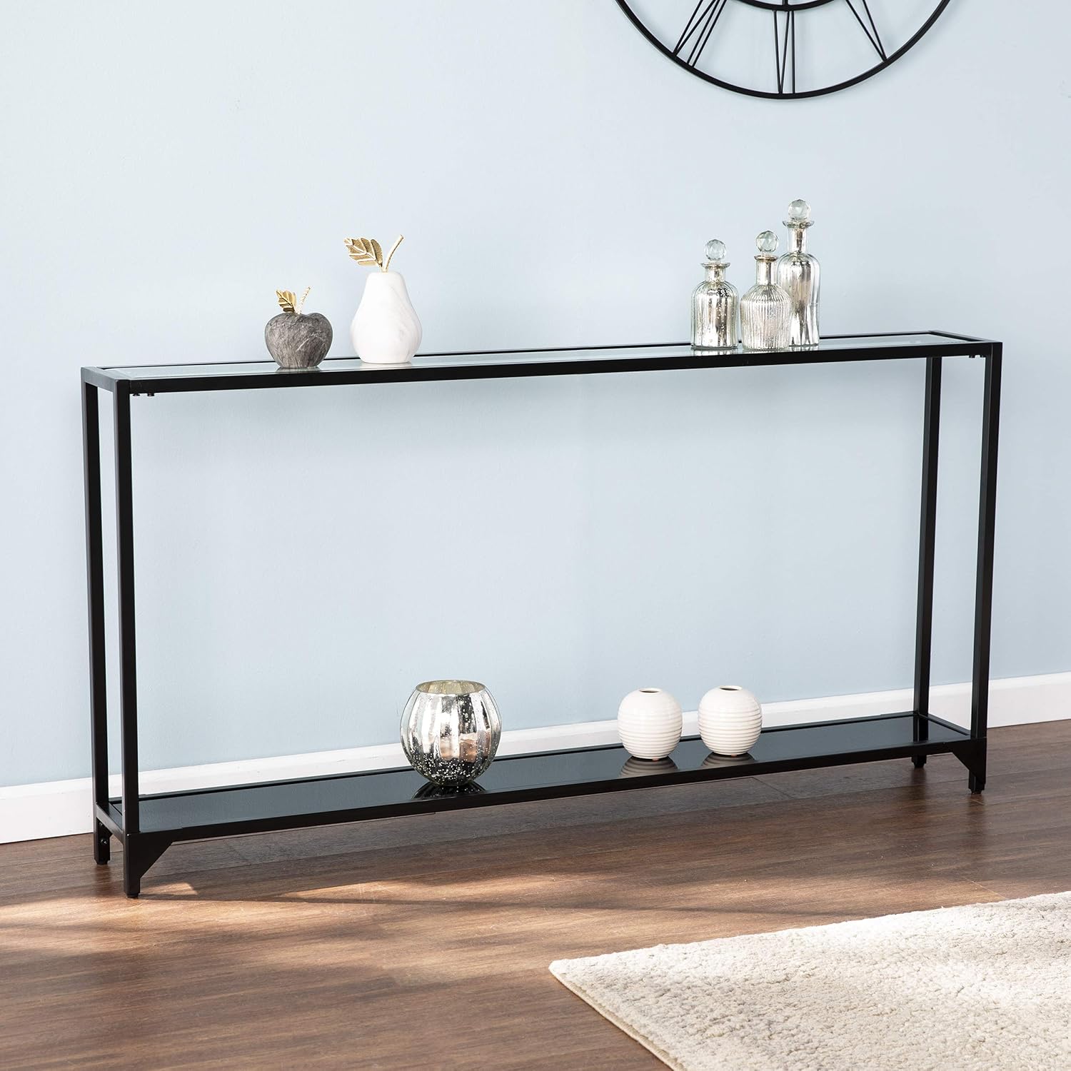 SEI Furniture Bergen Narrow Metal Console Table, Dining Room With Open Concept Living Space Glam Style Powder-Coated Iron, Black