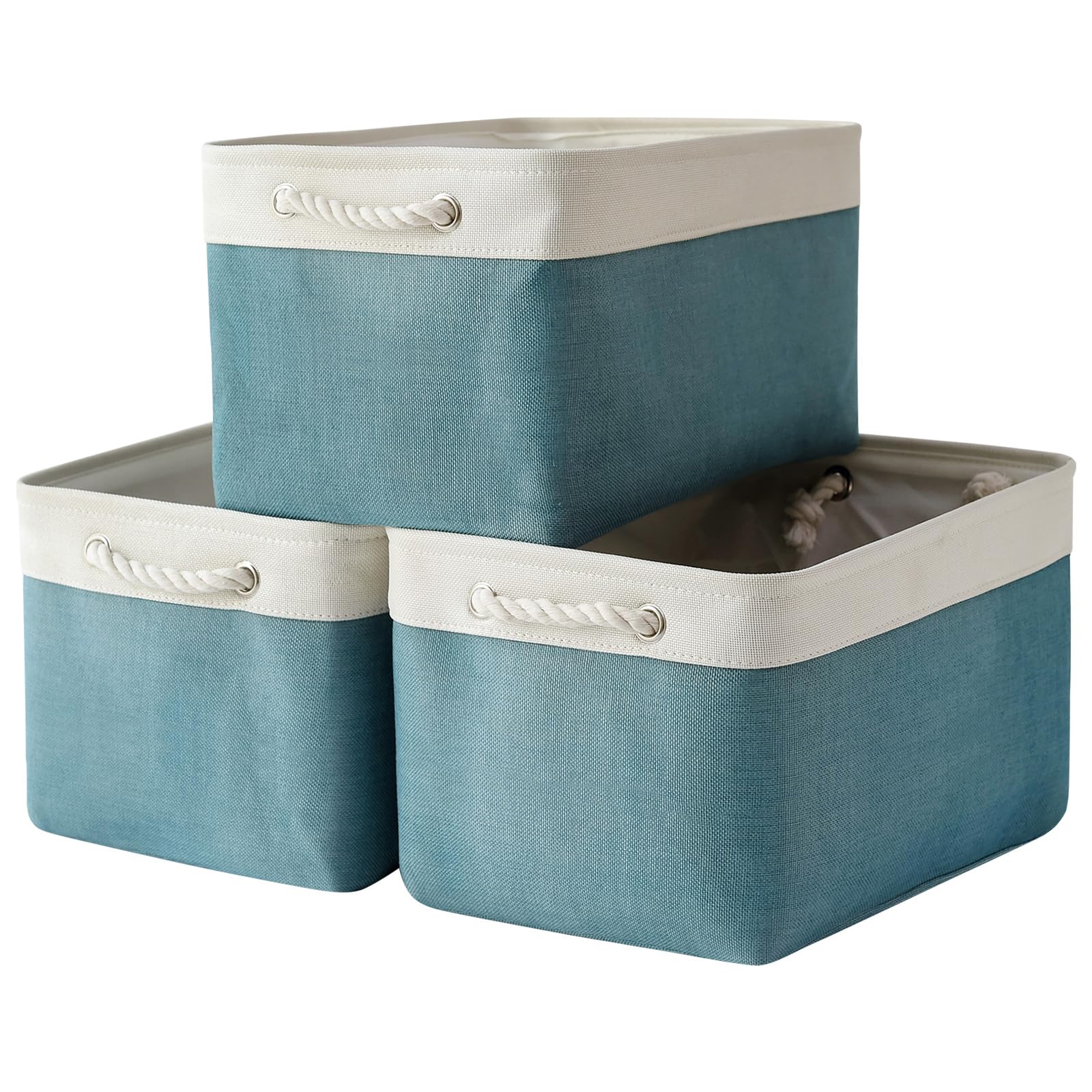 TheWarmHome Storage Basket for Organizing - 15.7x11.8x8.2 inch Large 3 Pack Collapsible Storage Bins for Shelves, Fabric Storage Cubes for Gift Closet Linen Organization (White & Grey)