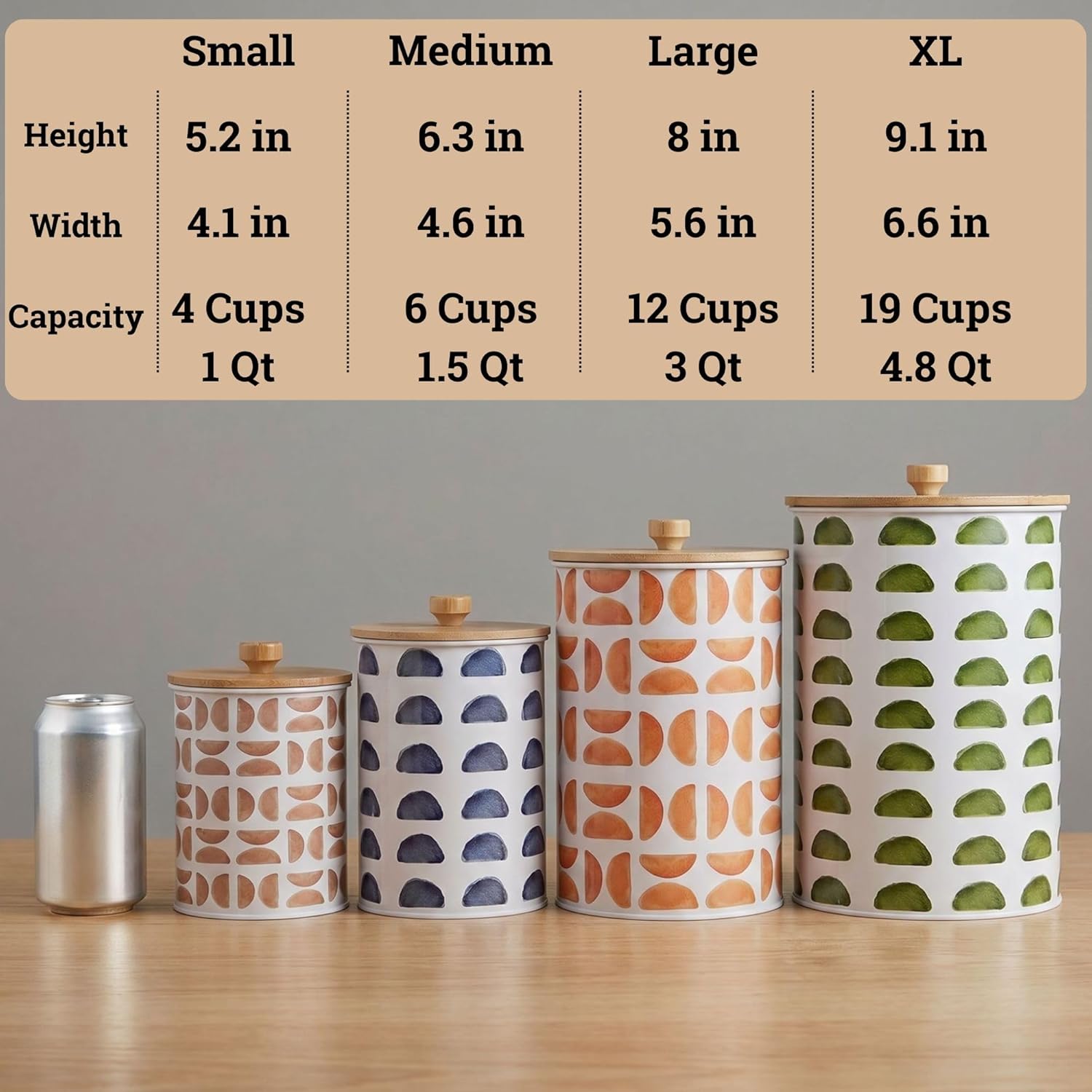 Kitchen Canisters for Countertop Set of 4 - Patterned Iron Kitchen Canisters with Airtight Lids - Flour Sugar Canister Set - Flour and Sugar Containers Farmhouse - Coffee Jar for Counter - White Jar