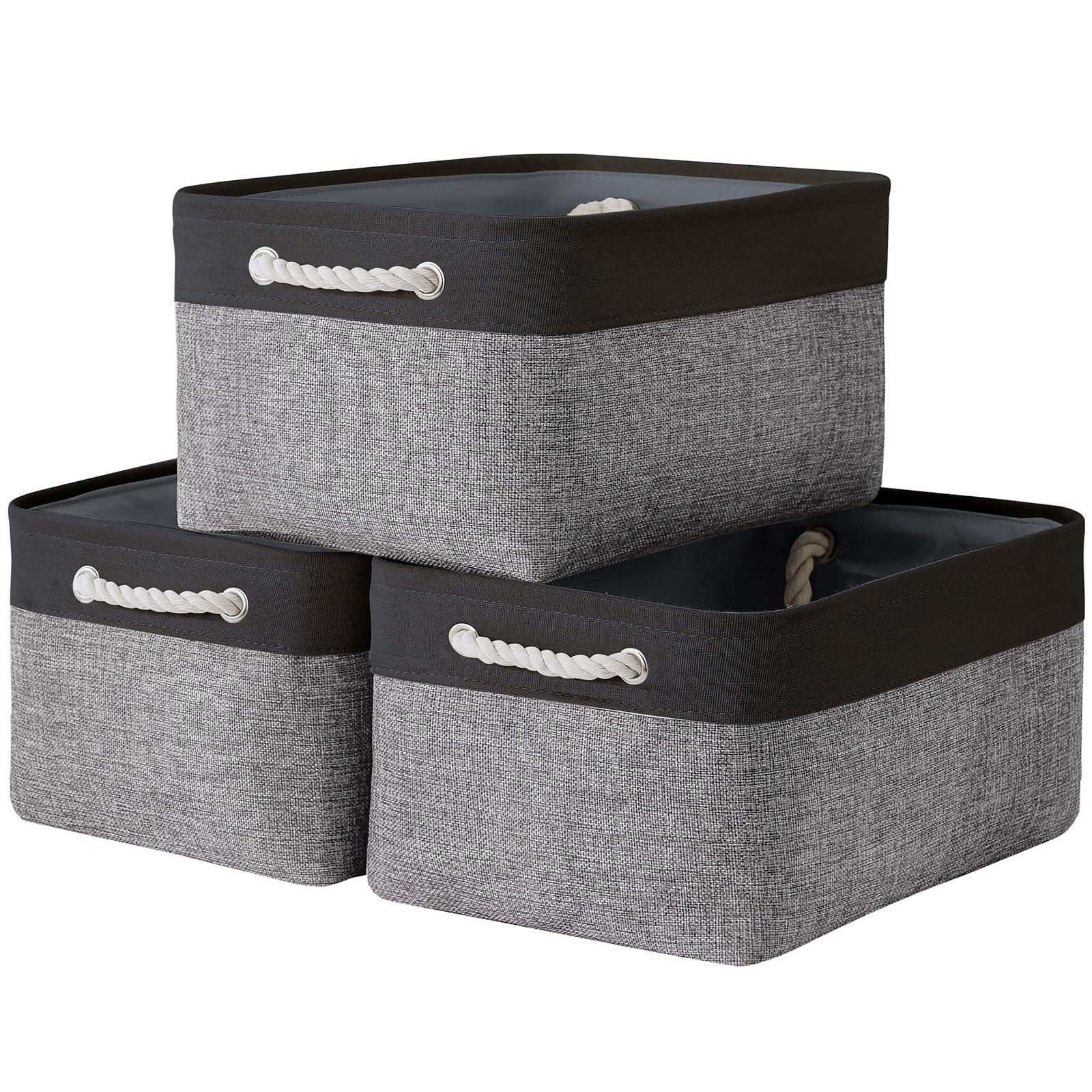 TheWarmHome Storage Basket for Organizing - 15.7x11.8x8.2 inch Large 3 Pack Collapsible Storage Bins for Shelves, Fabric Storage Cubes for Gift Closet Linen Organization (White & Grey)