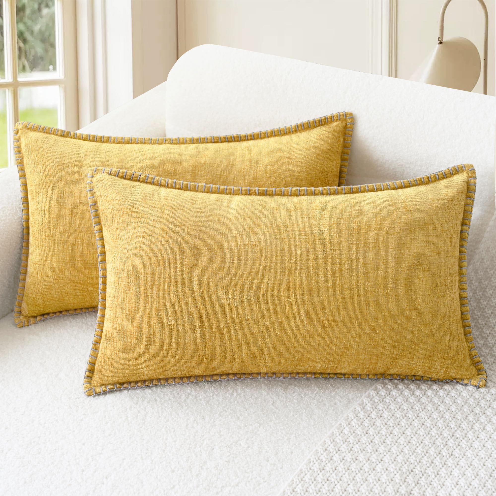 CaliTime Throw Pillow Covers Decorative 26 X 26 Inches Pack of 2 Cotton Thread Stitching Edges Solid Dyed Soft Chenille Cushion Cases for Couch Sofa Bed Living Room Farmhouse Coffee