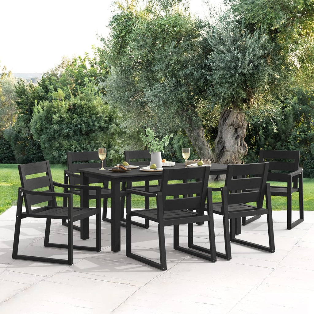 Cozyman Patio Table and Chairs Set, HDPS Outdoor Dining Set for 6, Patio Furniture for Deck, Poolside, and Backyard, Black
