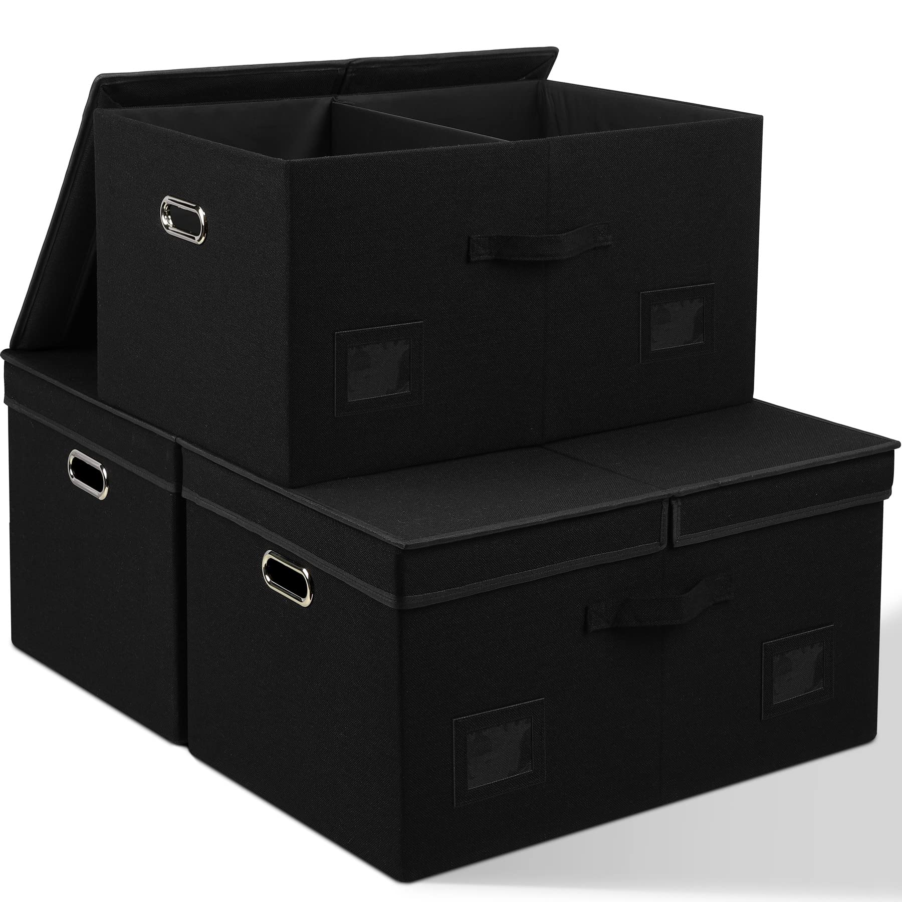 Graciadeco Large 17" 36 Quart Collapsible Stackable Storage Bins with Lids, 3 Packs Dark Gray Foldable Fabric Closet Storage Boxes with Lids, Heavy-duty Linen Cube Baskets(17x12x11)
