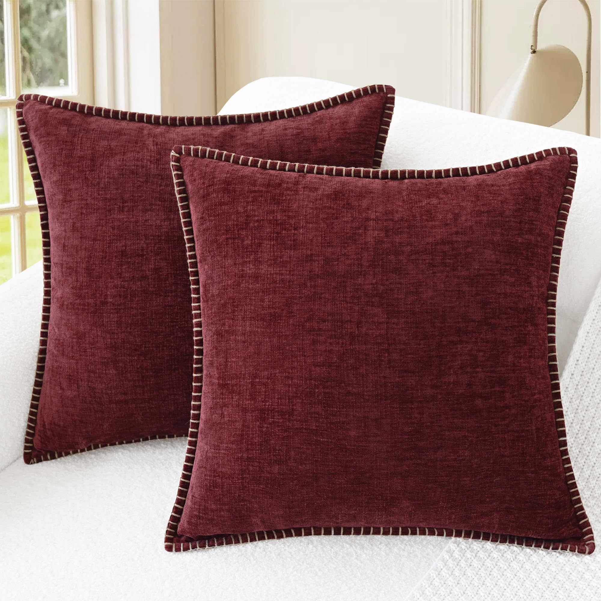 CaliTime Throw Pillow Covers Decorative 26 X 26 Inches Pack of 2 Cotton Thread Stitching Edges Solid Dyed Soft Chenille Cushion Cases for Couch Sofa Bed Living Room Farmhouse Coffee