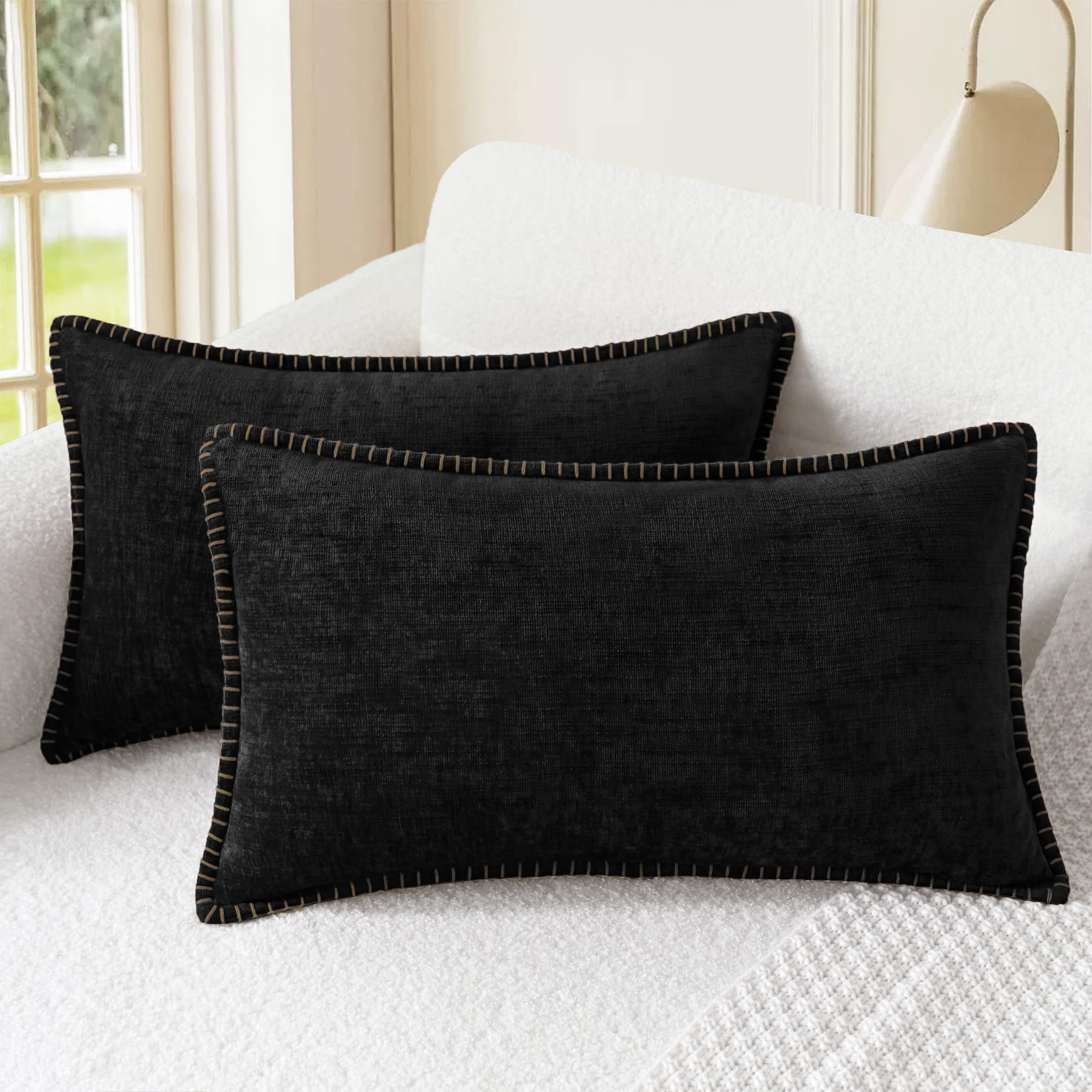 CaliTime Throw Pillow Covers Decorative 26 X 26 Inches Pack of 2 Cotton Thread Stitching Edges Solid Dyed Soft Chenille Cushion Cases for Couch Sofa Bed Living Room Farmhouse Coffee