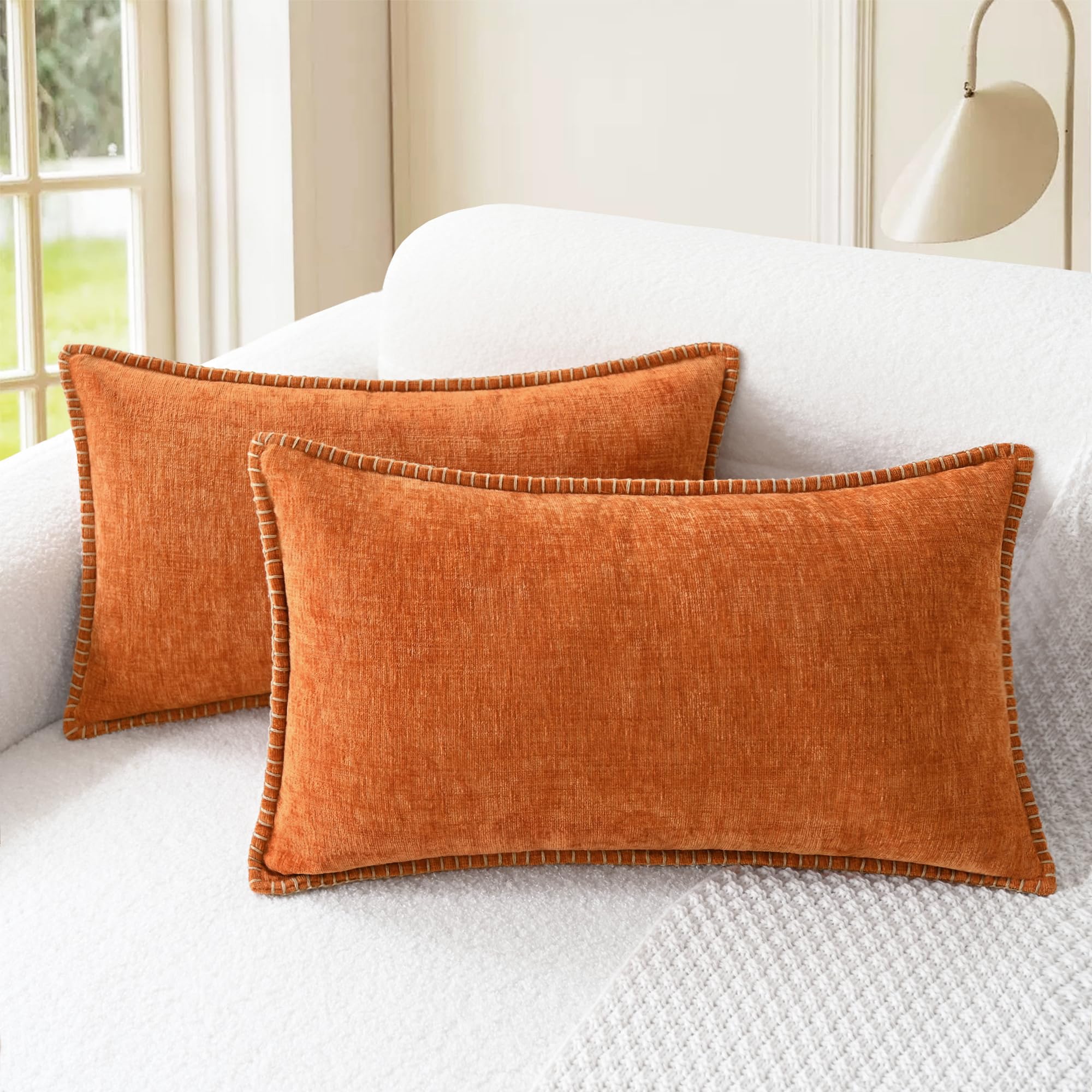 CaliTime Throw Pillow Covers Decorative 26 X 26 Inches Pack of 2 Cotton Thread Stitching Edges Solid Dyed Soft Chenille Cushion Cases for Couch Sofa Bed Living Room Farmhouse Coffee