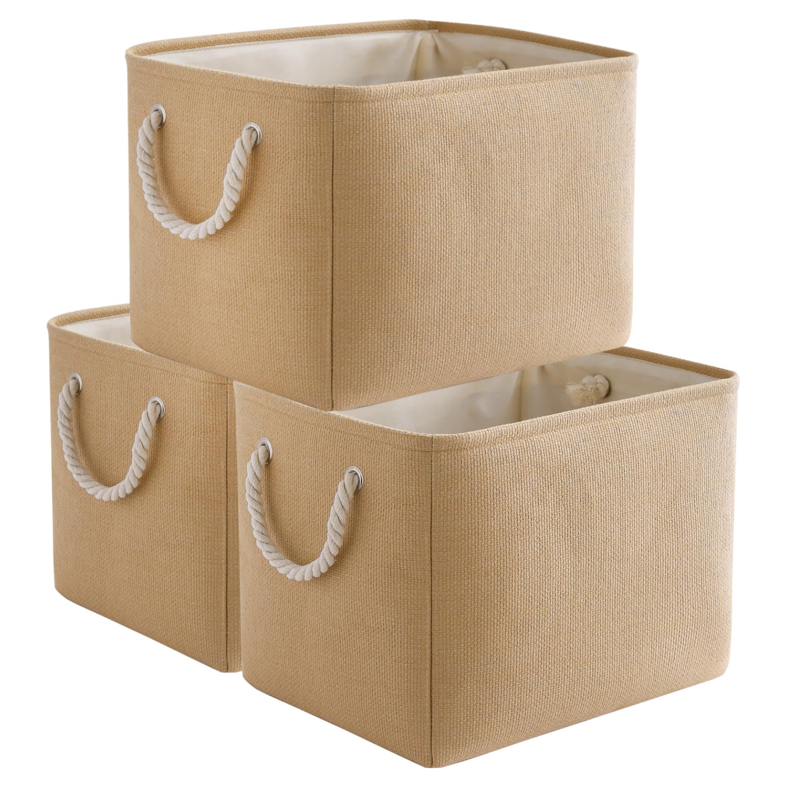 TheWarmHome Storage Basket for Organizing - 15.7x11.8x8.2 inch Large 3 Pack Collapsible Storage Bins for Shelves, Fabric Storage Cubes for Gift Closet Linen Organization (White & Grey)