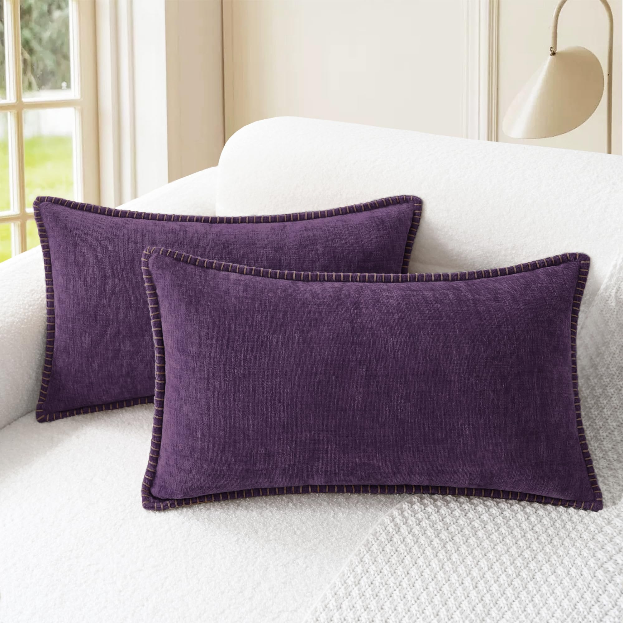 CaliTime Throw Pillow Covers Decorative 26 X 26 Inches Pack of 2 Cotton Thread Stitching Edges Solid Dyed Soft Chenille Cushion Cases for Couch Sofa Bed Living Room Farmhouse Coffee