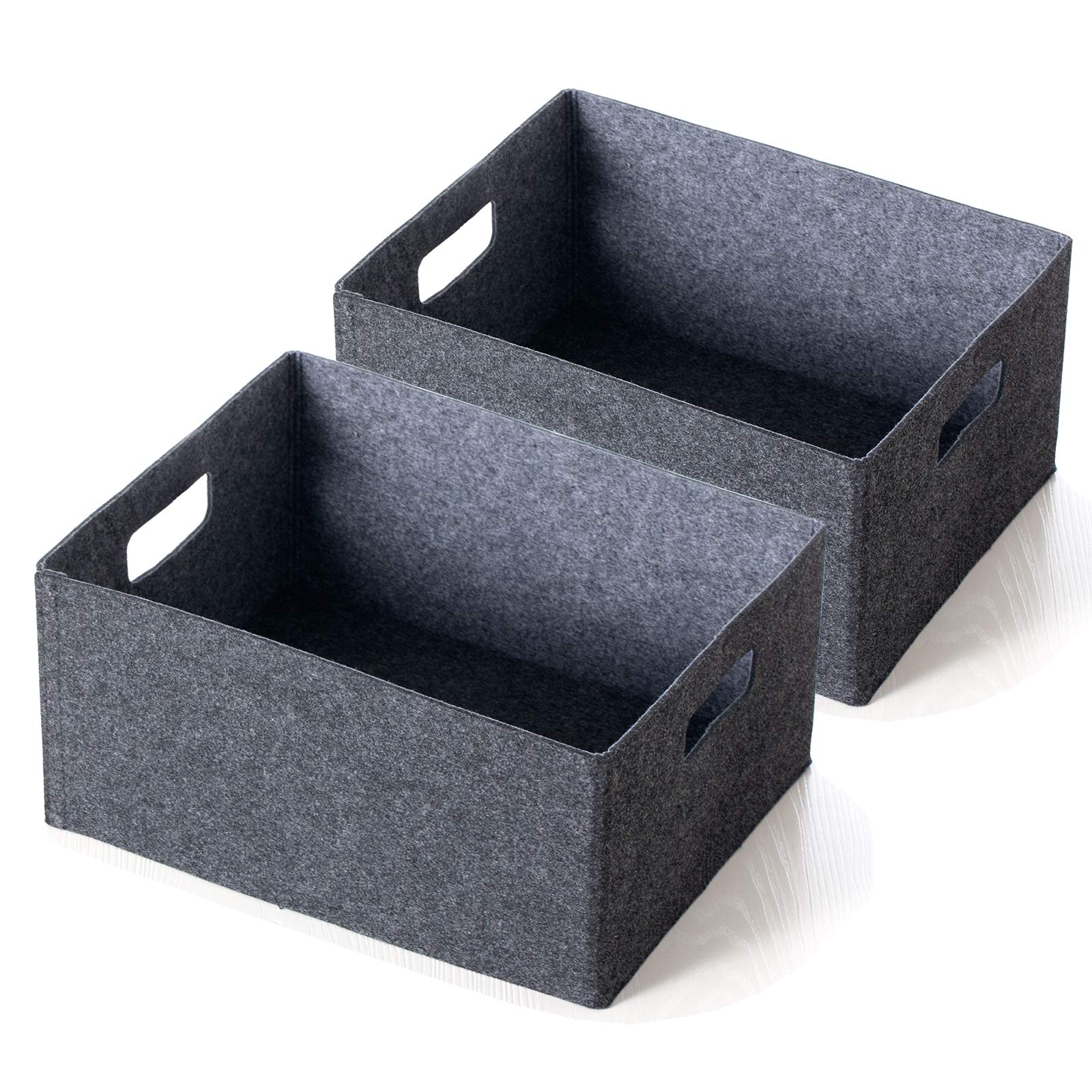 Self-supporting collapsible felt storage basket in darkgrey for storaging and sorting of clothes, toys and office files