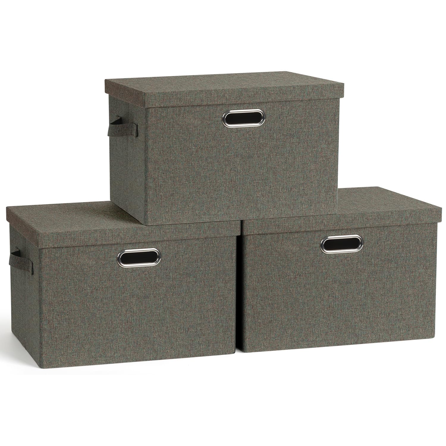 Graciadeco Large 17" 36 Quart Collapsible Stackable Storage Bins with Lids, 3 Packs Dark Gray Foldable Fabric Closet Storage Boxes with Lids, Heavy-duty Linen Cube Baskets(17x12x11)