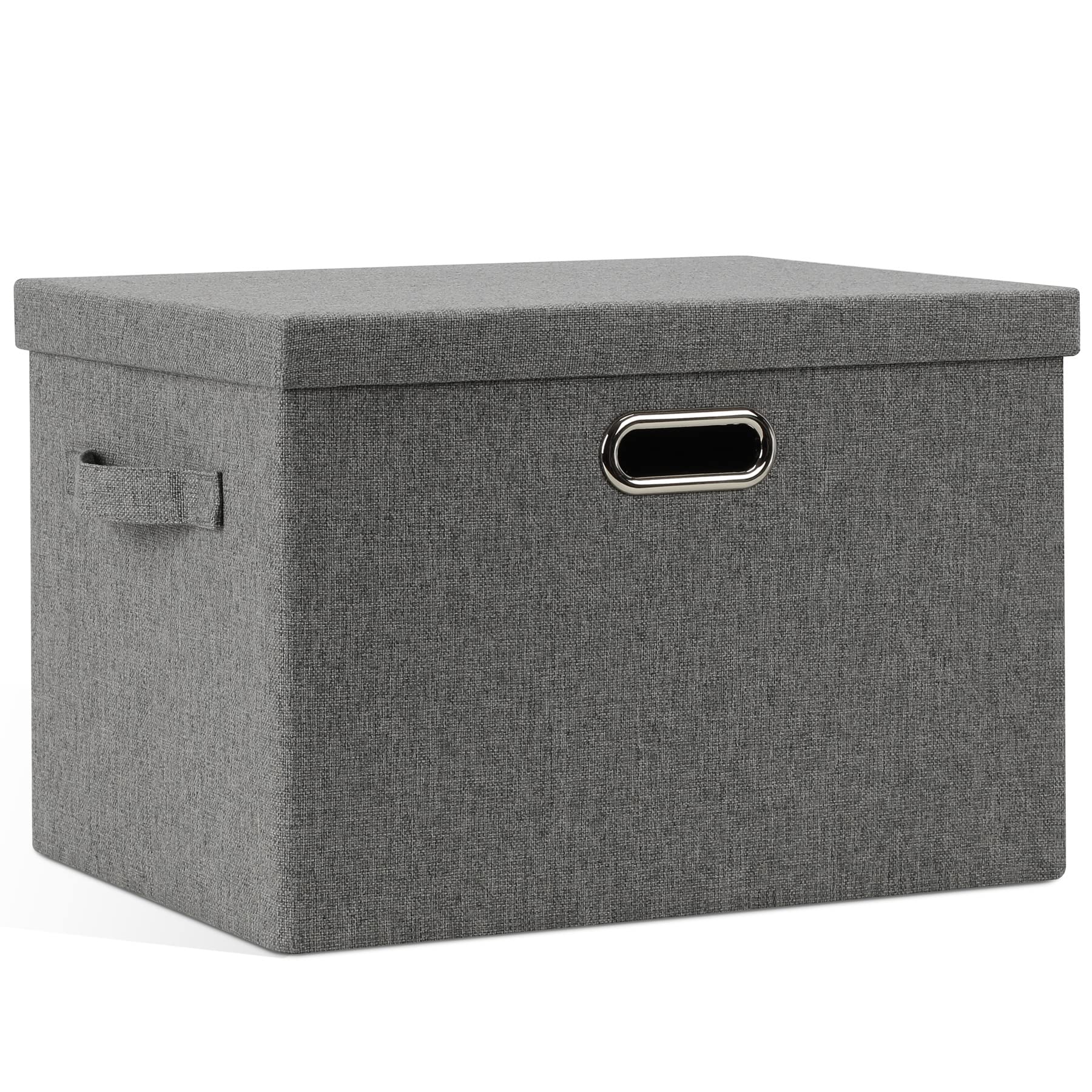 Graciadeco Large 17" 36 Quart Collapsible Stackable Storage Bins with Lids, 3 Packs Dark Gray Foldable Fabric Closet Storage Boxes with Lids, Heavy-duty Linen Cube Baskets(17x12x11)