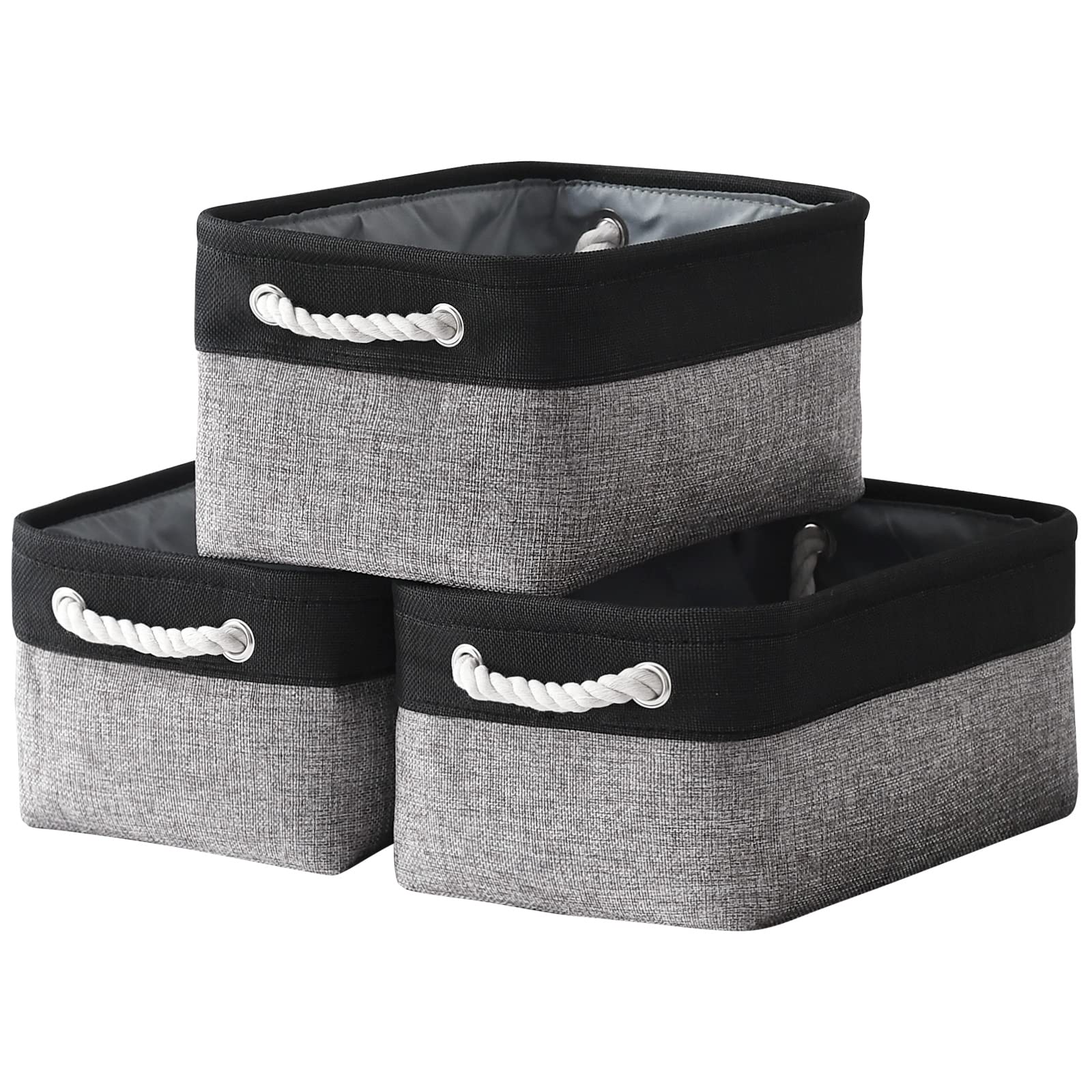 TheWarmHome Storage Basket for Organizing - 15.7x11.8x8.2 inch Large 3 Pack Collapsible Storage Bins for Shelves, Fabric Storage Cubes for Gift Closet Linen Organization (White & Grey)