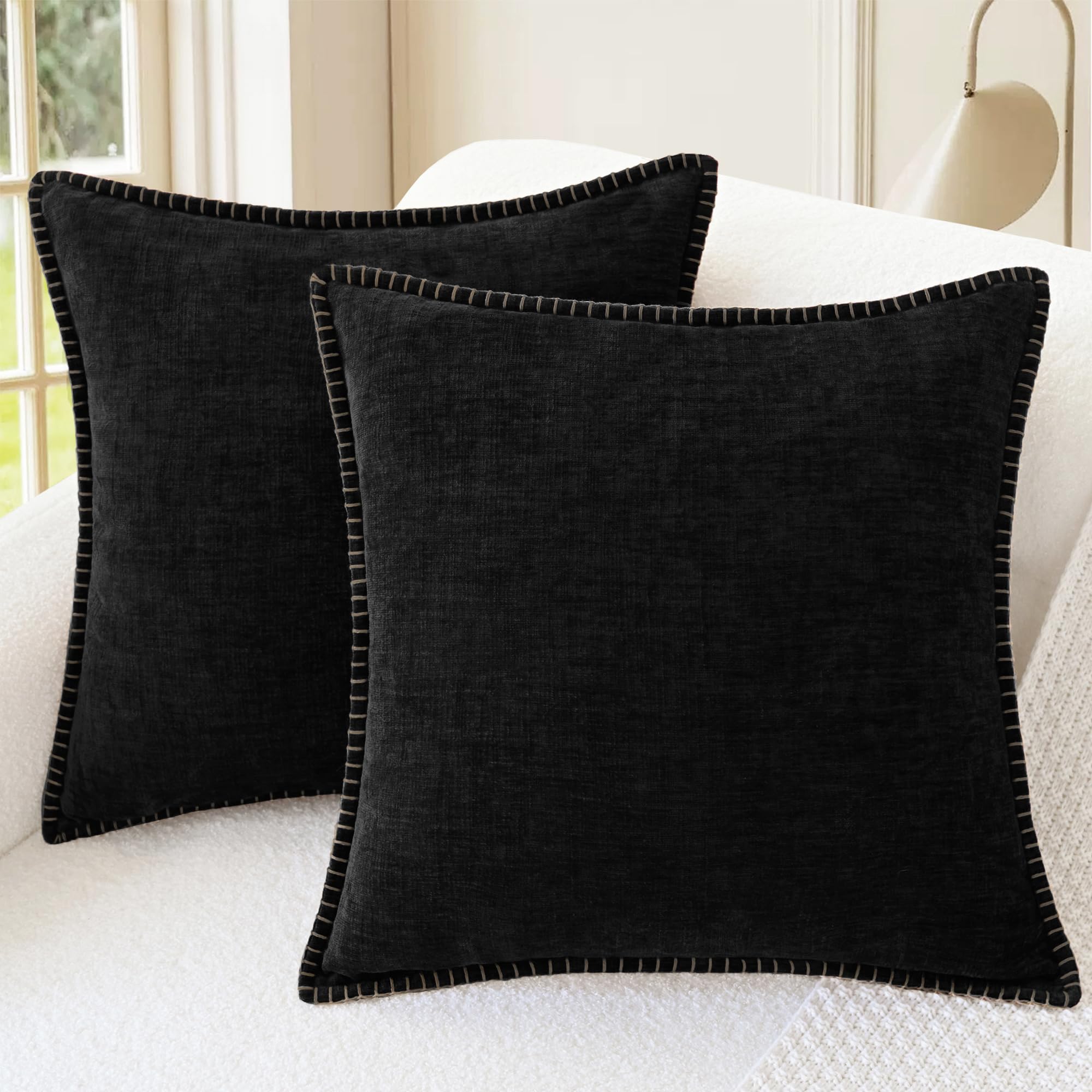 CaliTime Throw Pillow Covers Decorative 26 X 26 Inches Pack of 2 Cotton Thread Stitching Edges Solid Dyed Soft Chenille Cushion Cases for Couch Sofa Bed Living Room Farmhouse Coffee