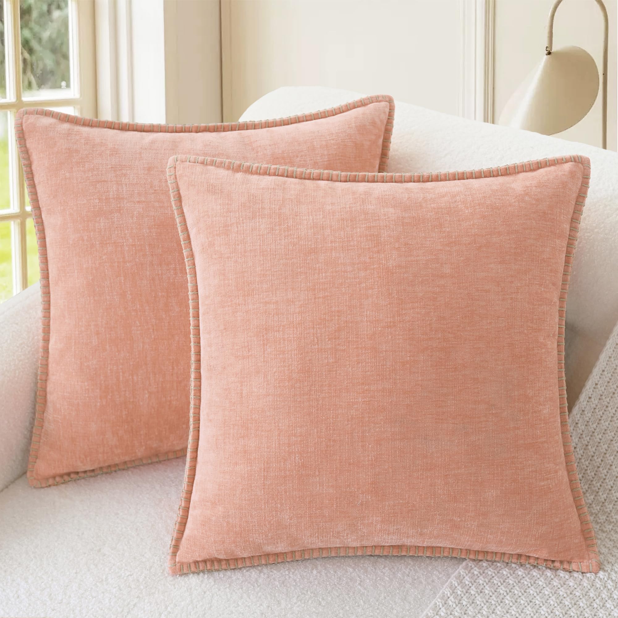 CaliTime Throw Pillow Covers Decorative 26 X 26 Inches Pack of 2 Cotton Thread Stitching Edges Solid Dyed Soft Chenille Cushion Cases for Couch Sofa Bed Living Room Farmhouse Coffee