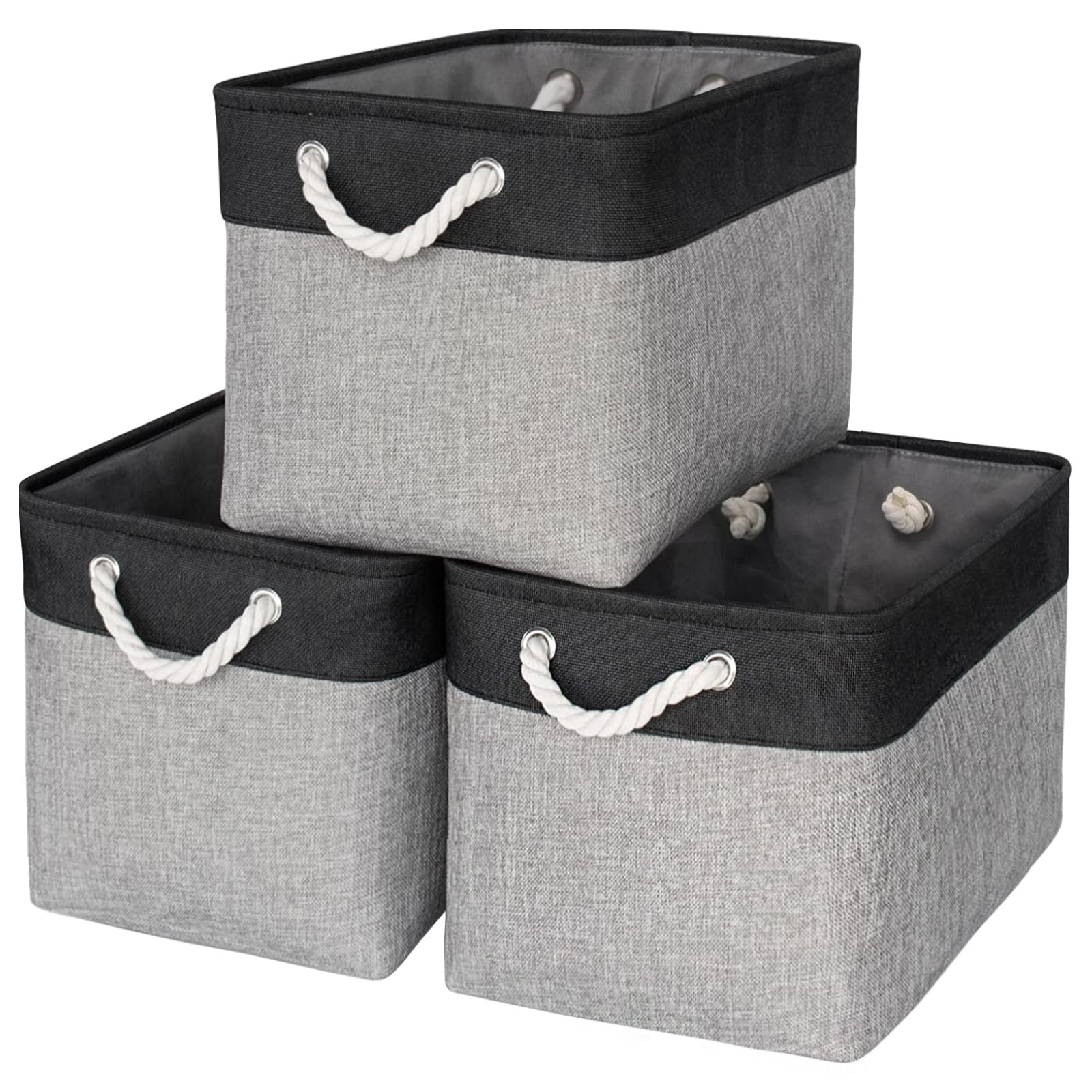 TheWarmHome Storage Basket for Organizing - 15.7x11.8x8.2 inch Large 3 Pack Collapsible Storage Bins for Shelves, Fabric Storage Cubes for Gift Closet Linen Organization (White & Grey)