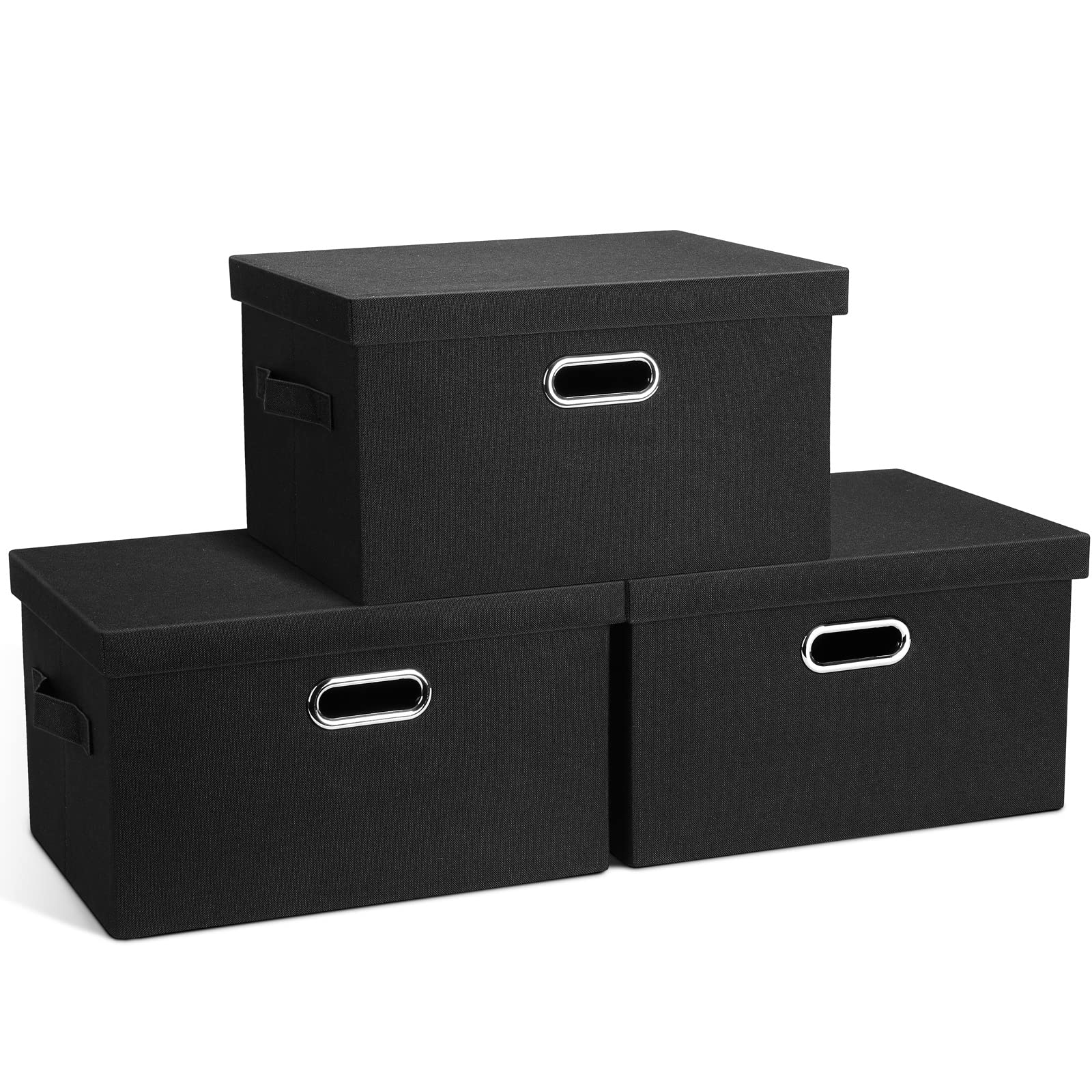 Graciadeco Large 17" 36 Quart Collapsible Stackable Storage Bins with Lids, 3 Packs Dark Gray Foldable Fabric Closet Storage Boxes with Lids, Heavy-duty Linen Cube Baskets(17x12x11)