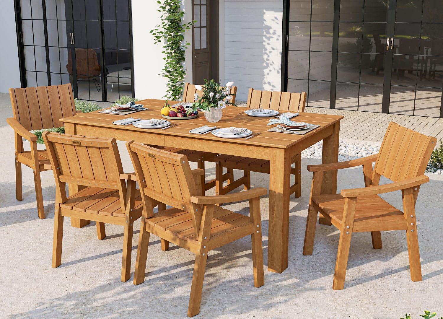 ZHUSI Patio Table and Chairs Set, Outdoor Table and Chairs,HIPS Outdoor Dining Set with Umbrella Hole for Backyard, Poolside