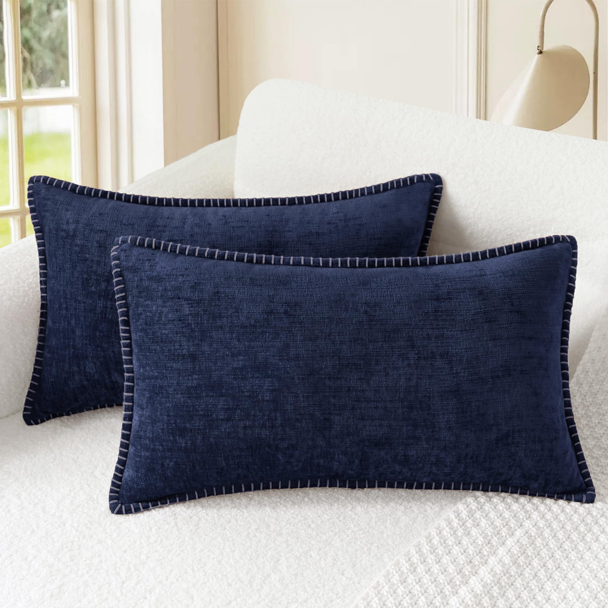 CaliTime Throw Pillow Covers Decorative 26 X 26 Inches Pack of 2 Cotton Thread Stitching Edges Solid Dyed Soft Chenille Cushion Cases for Couch Sofa Bed Living Room Farmhouse Coffee