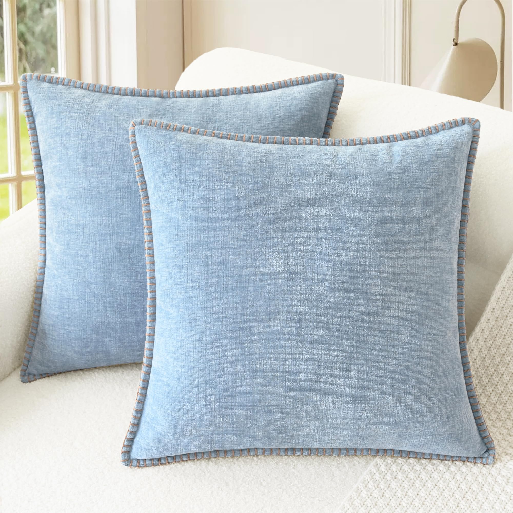 CaliTime Throw Pillow Covers Decorative 26 X 26 Inches Pack of 2 Cotton Thread Stitching Edges Solid Dyed Soft Chenille Cushion Cases for Couch Sofa Bed Living Room Farmhouse Coffee