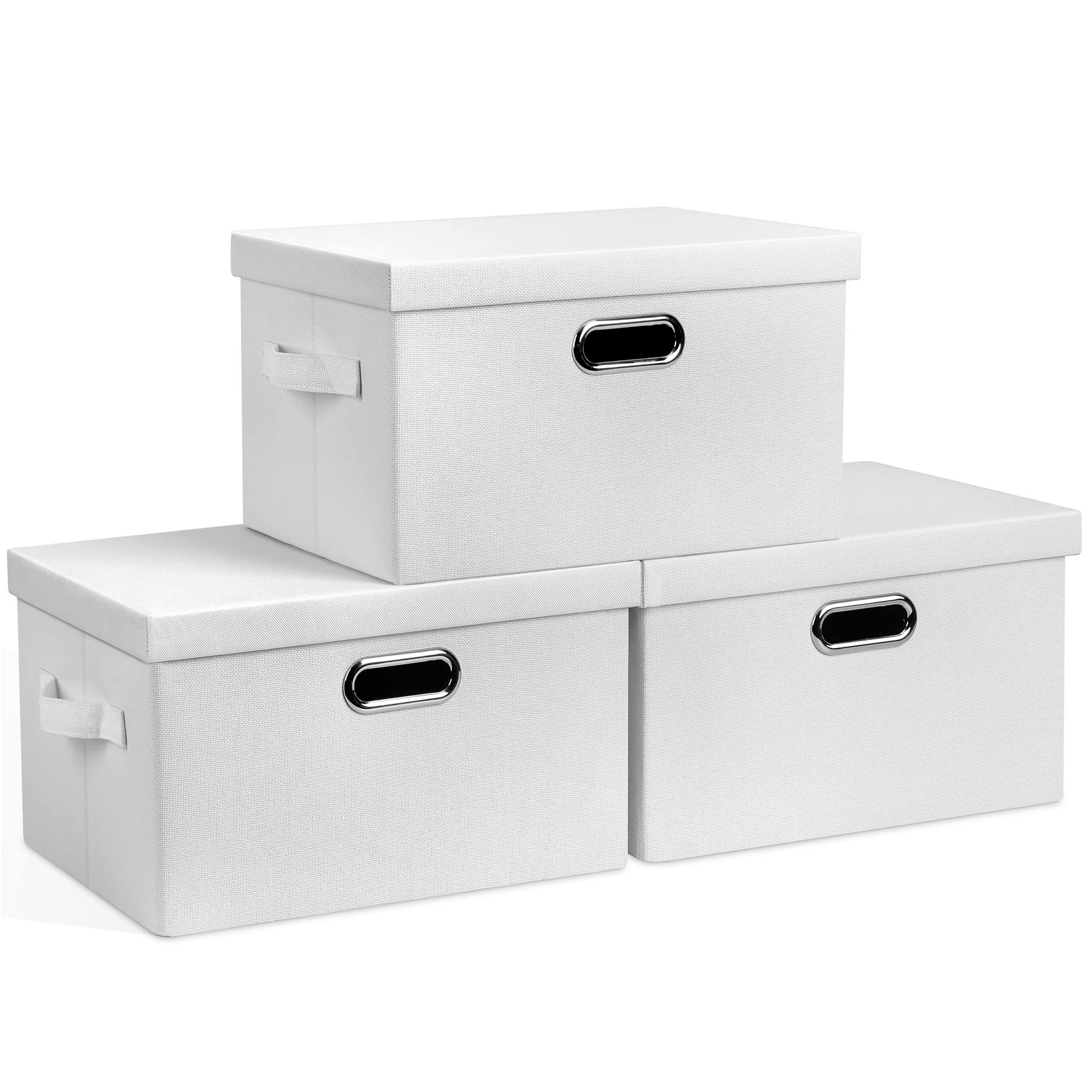Graciadeco Large 17" 36 Quart Collapsible Stackable Storage Bins with Lids, 3 Packs Dark Gray Foldable Fabric Closet Storage Boxes with Lids, Heavy-duty Linen Cube Baskets(17x12x11)