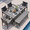 Pamapic 5 PCS Outdoor Dining Set, Spacious HDPE Outdoor Table and Chairs, Wood Grain Patio Furniture Sets with Elegant Armrest, All-Weather Patio Dining Table with Umbrella Hole, Gray