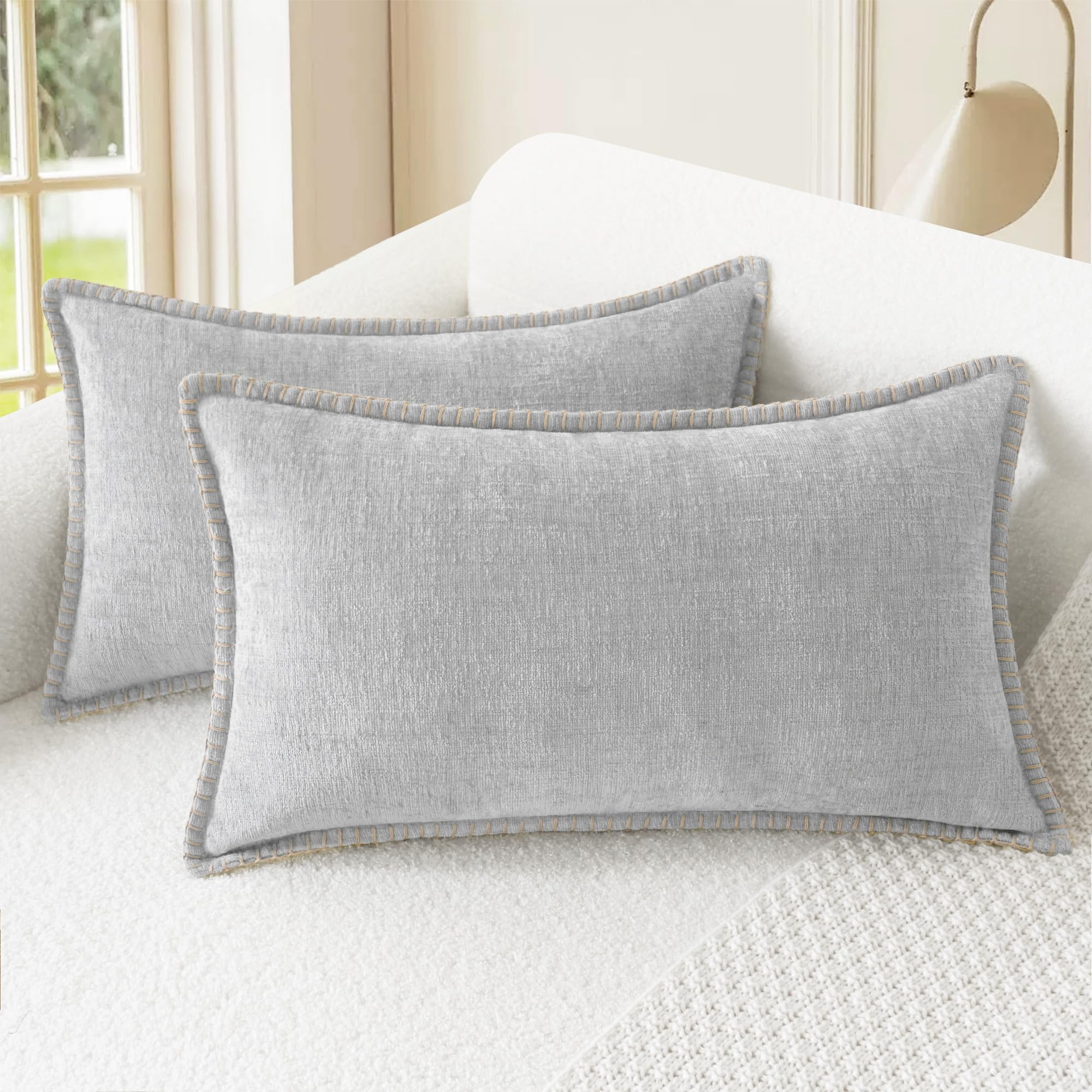 CaliTime Throw Pillow Covers Decorative 26 X 26 Inches Pack of 2 Cotton Thread Stitching Edges Solid Dyed Soft Chenille Cushion Cases for Couch Sofa Bed Living Room Farmhouse Coffee