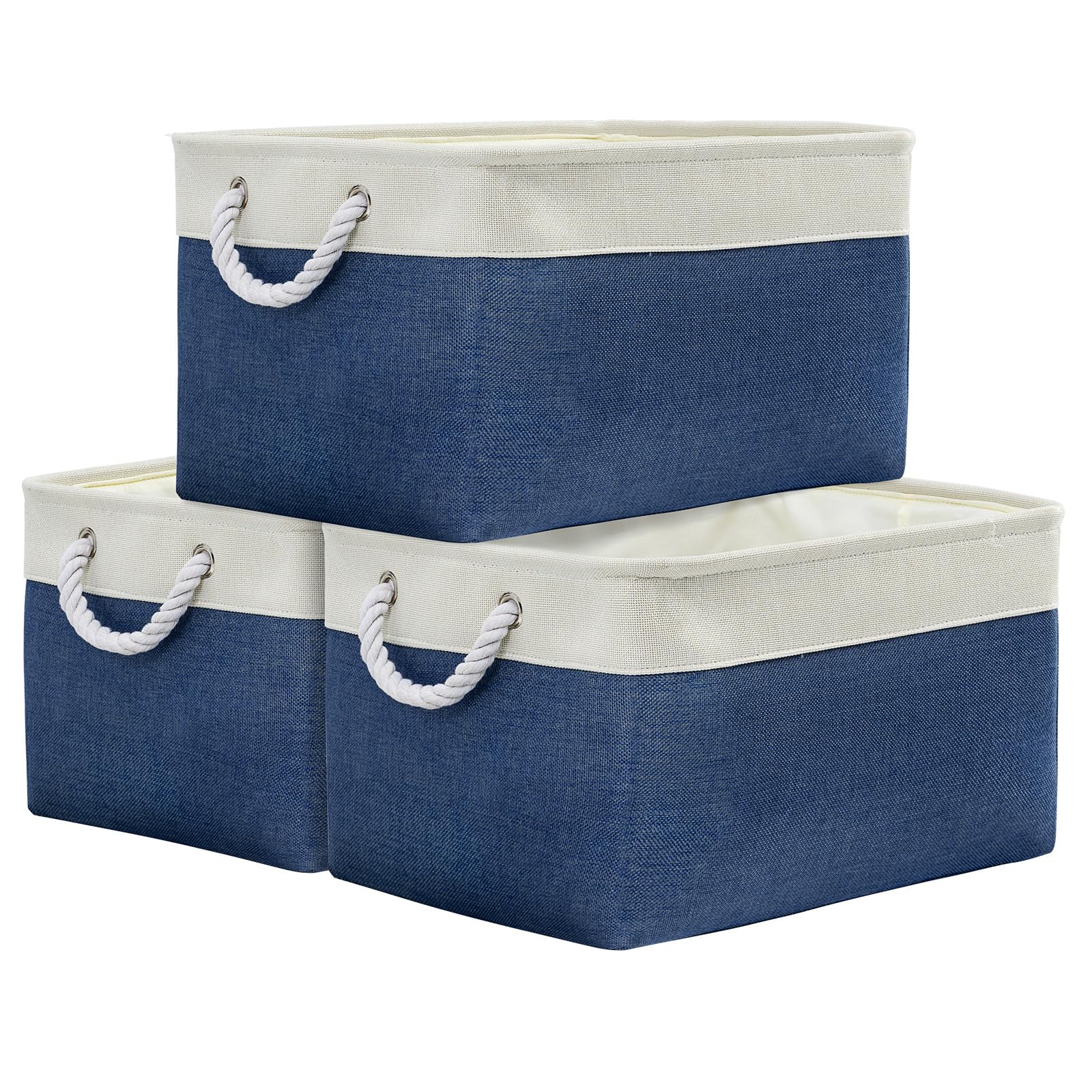 TheWarmHome Storage Basket for Organizing - 15.7x11.8x8.2 inch Large 3 Pack Collapsible Storage Bins for Shelves, Fabric Storage Cubes for Gift Closet Linen Organization (White & Grey)