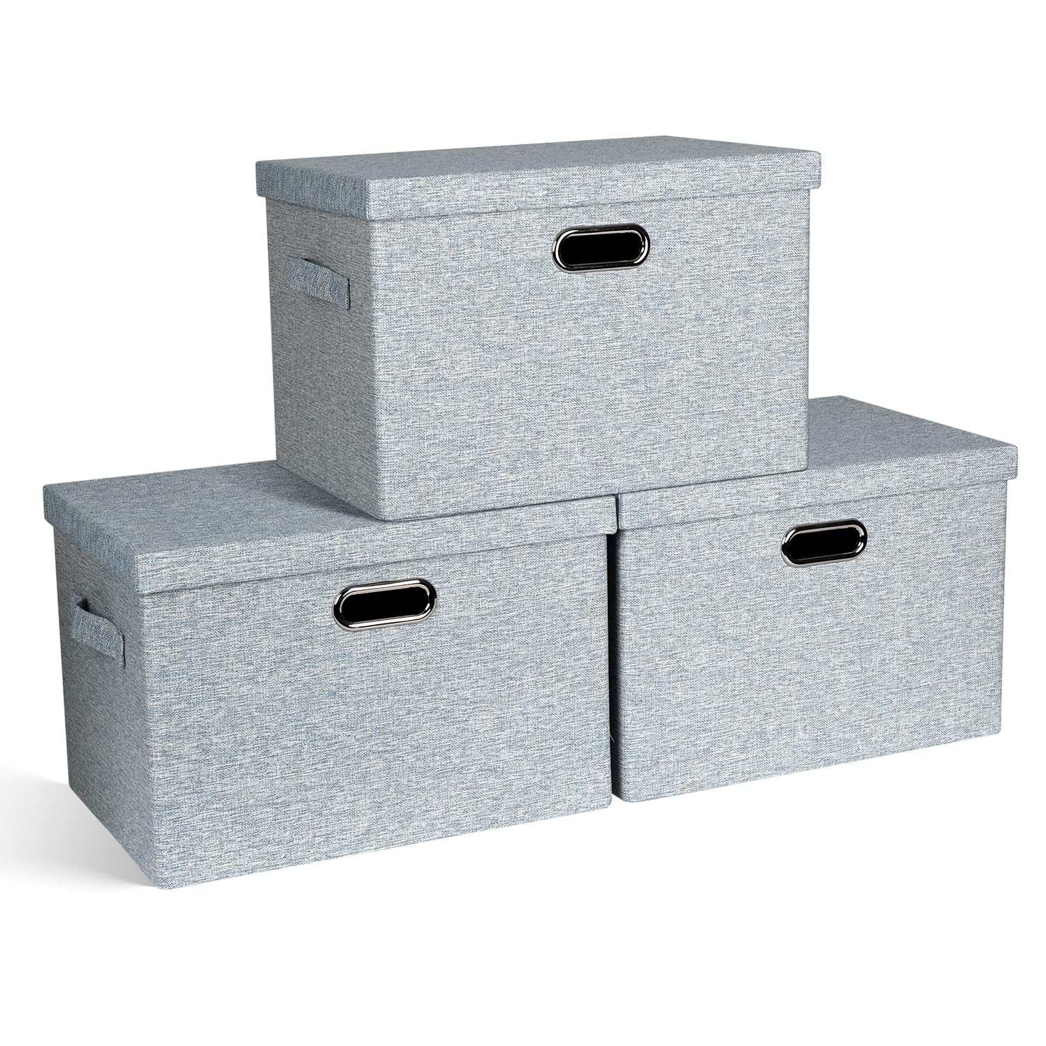 Graciadeco Large 17" 36 Quart Collapsible Stackable Storage Bins with Lids, 3 Packs Dark Gray Foldable Fabric Closet Storage Boxes with Lids, Heavy-duty Linen Cube Baskets(17x12x11)