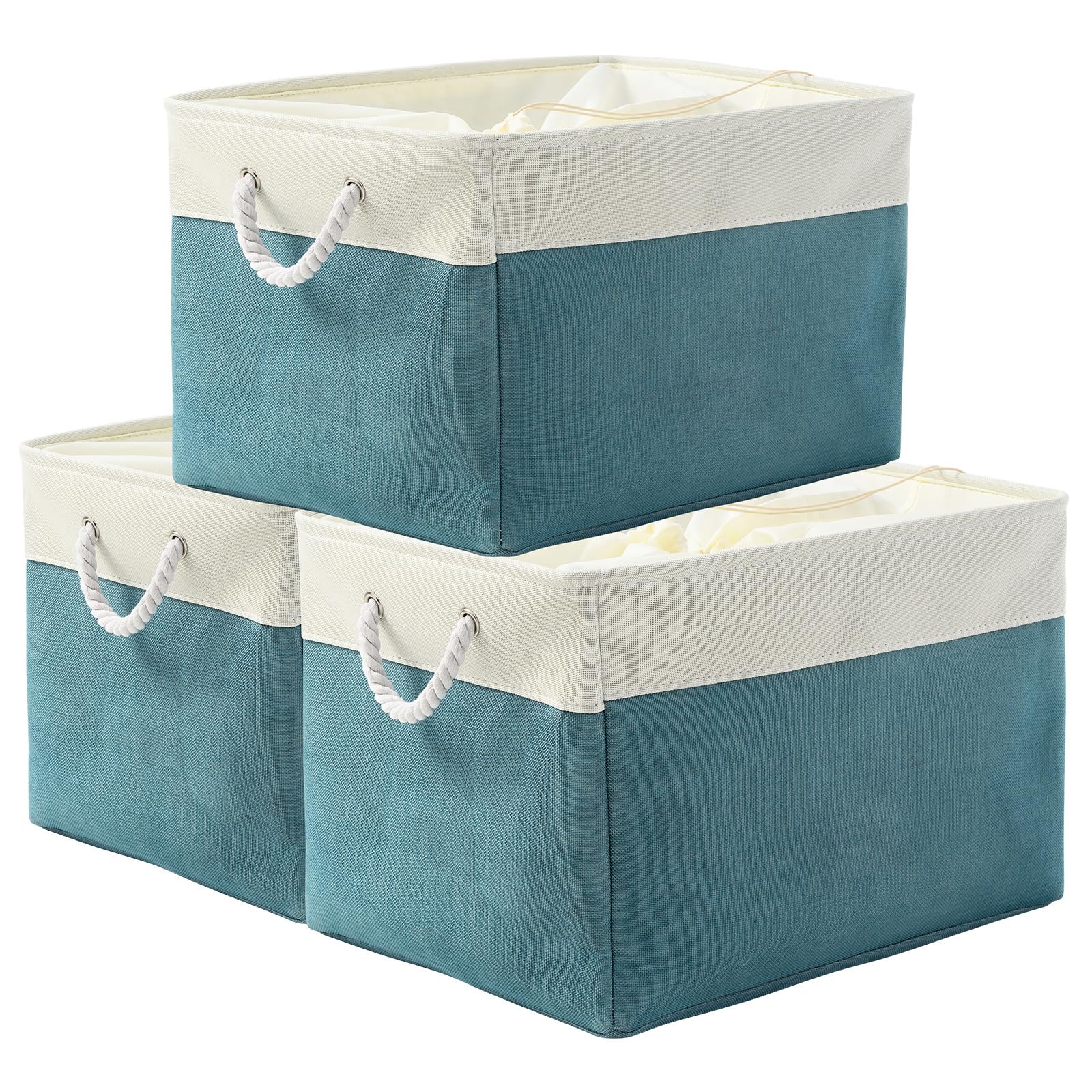 TheWarmHome Storage Basket for Organizing - 15.7x11.8x8.2 inch Large 3 Pack Collapsible Storage Bins for Shelves, Fabric Storage Cubes for Gift Closet Linen Organization (White & Grey)