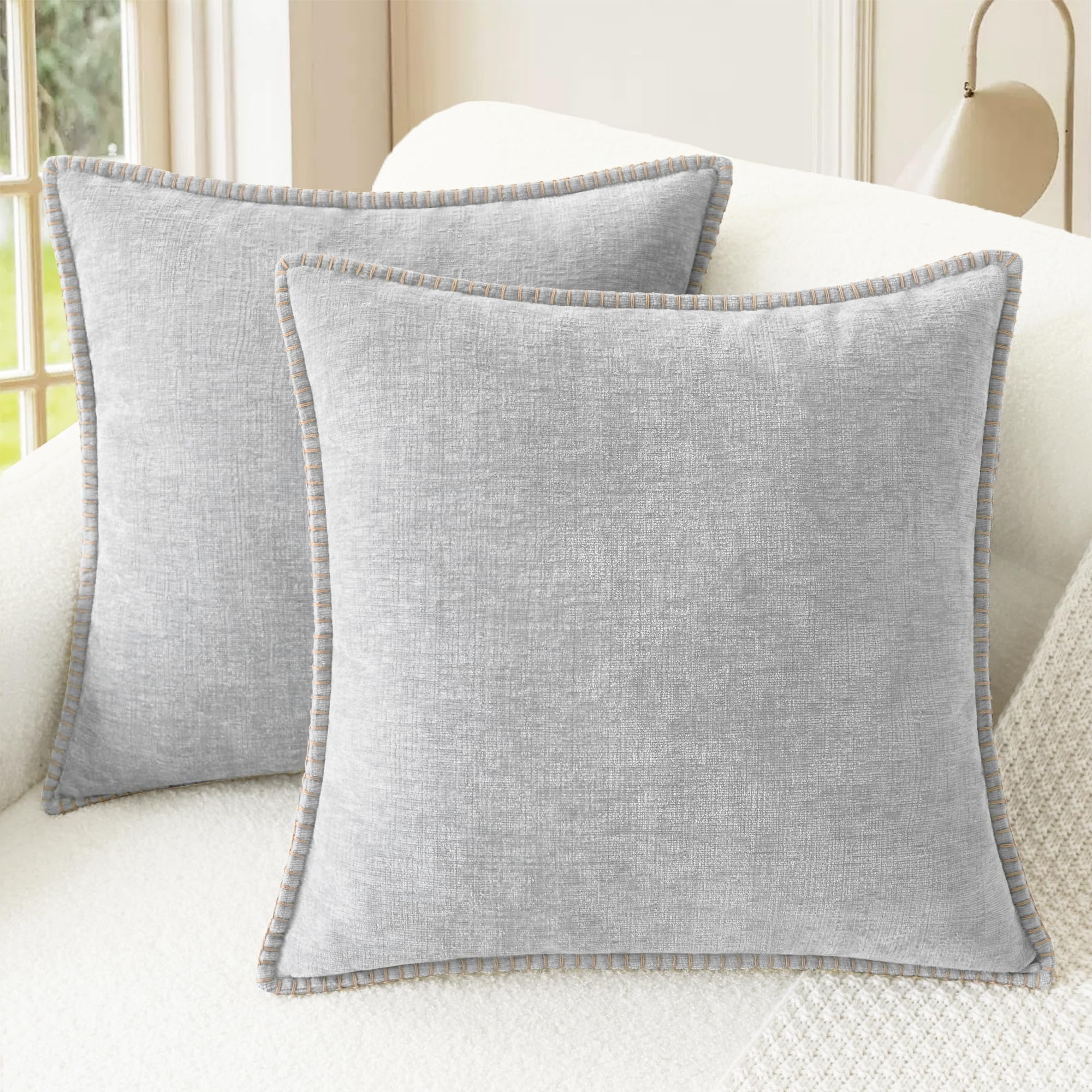 CaliTime Throw Pillow Covers Decorative 26 X 26 Inches Pack of 2 Cotton Thread Stitching Edges Solid Dyed Soft Chenille Cushion Cases for Couch Sofa Bed Living Room Farmhouse Coffee