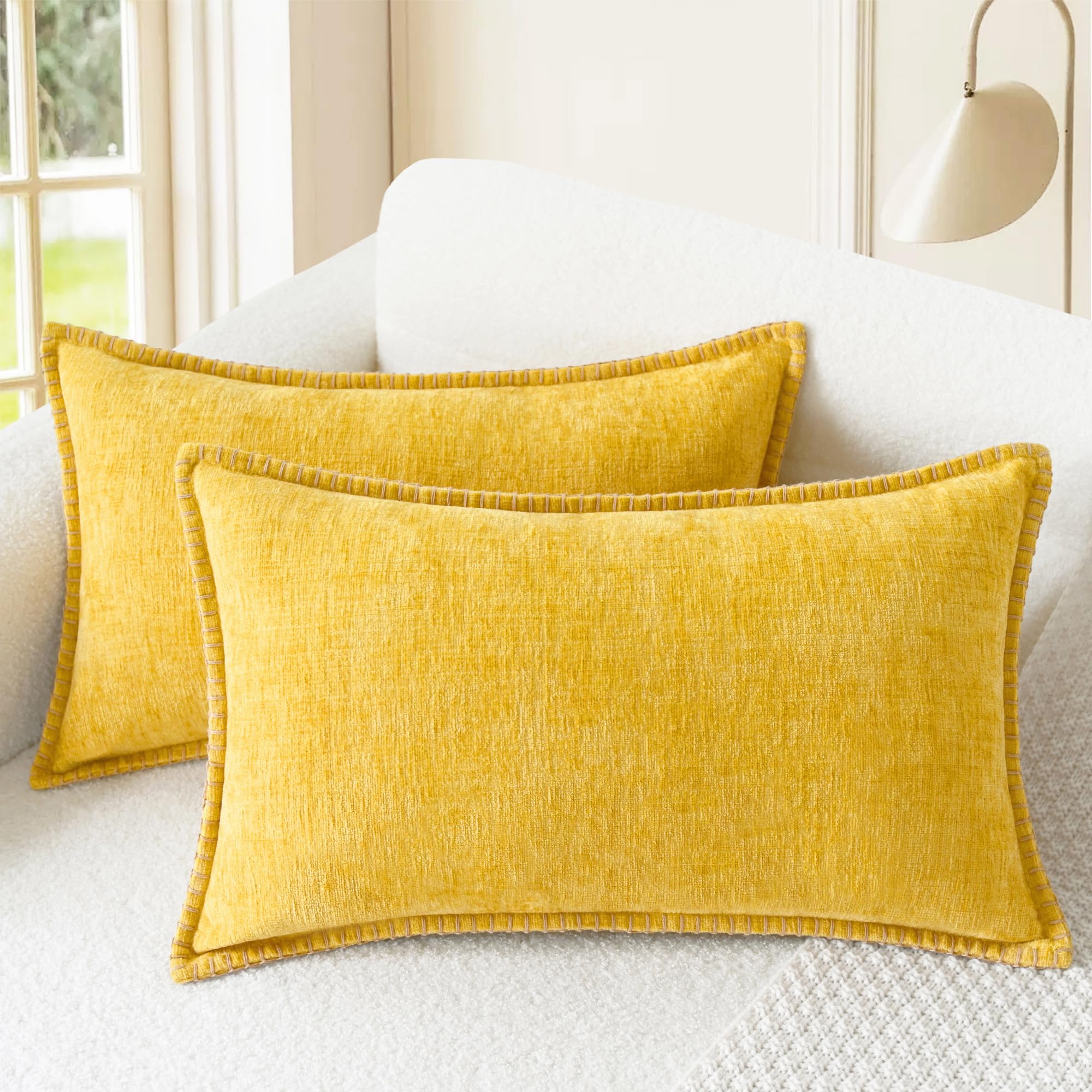 CaliTime Throw Pillow Covers Decorative 26 X 26 Inches Pack of 2 Cotton Thread Stitching Edges Solid Dyed Soft Chenille Cushion Cases for Couch Sofa Bed Living Room Farmhouse Coffee