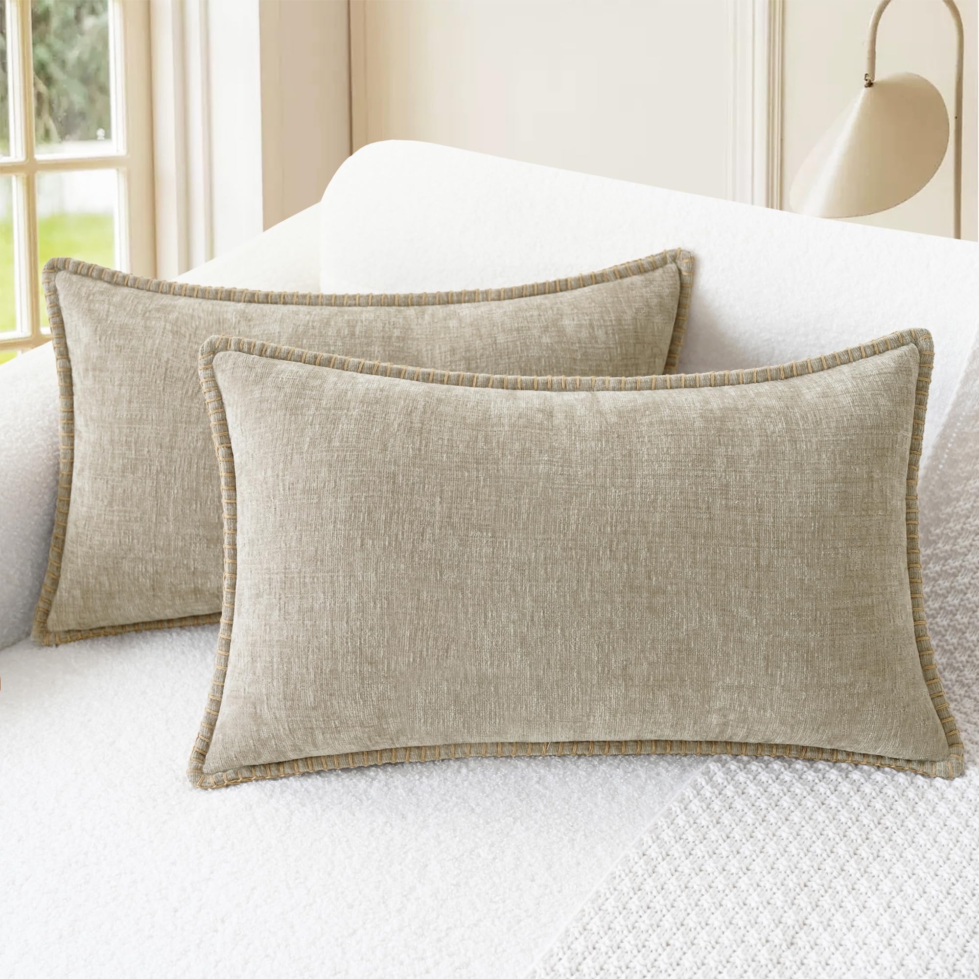 CaliTime Throw Pillow Covers Decorative 26 X 26 Inches Pack of 2 Cotton Thread Stitching Edges Solid Dyed Soft Chenille Cushion Cases for Couch Sofa Bed Living Room Farmhouse Coffee