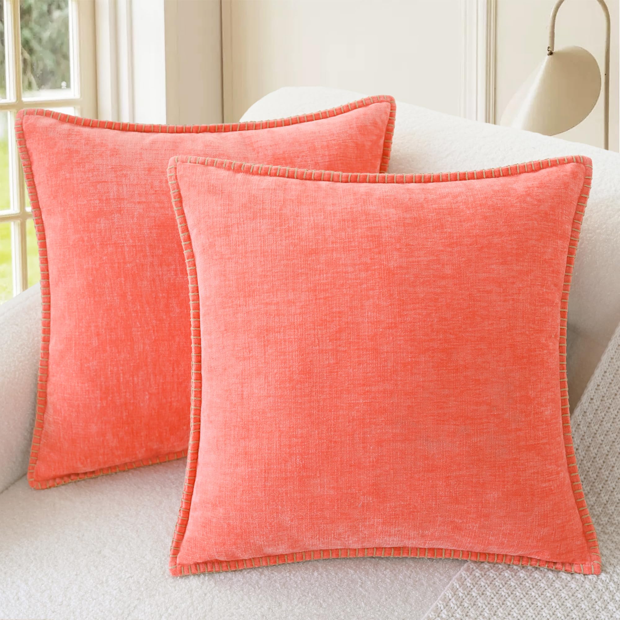CaliTime Throw Pillow Covers Decorative 26 X 26 Inches Pack of 2 Cotton Thread Stitching Edges Solid Dyed Soft Chenille Cushion Cases for Couch Sofa Bed Living Room Farmhouse Coffee