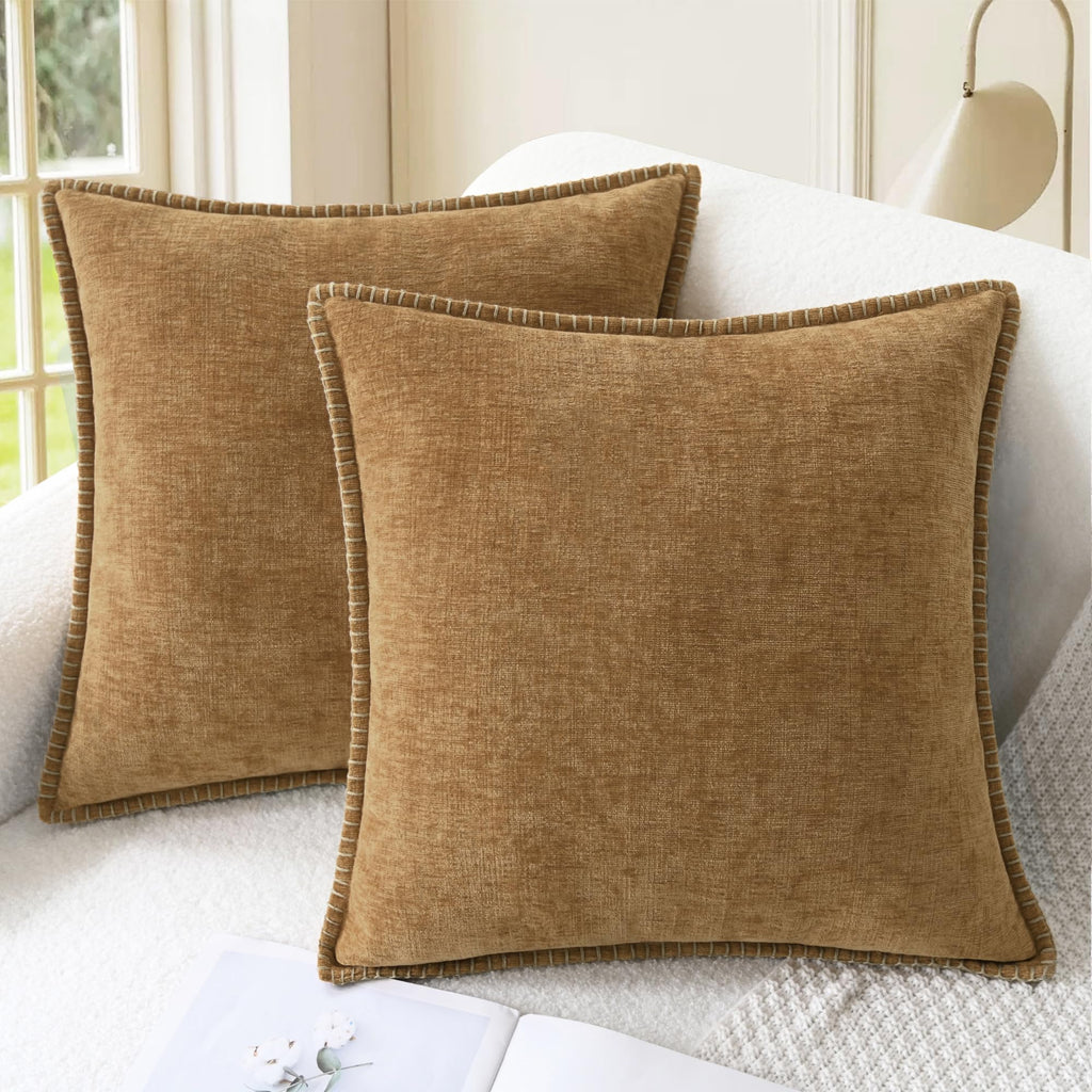 CaliTime Throw Pillow Covers Decorative 26 X 26 Inches Pack of 2 Cotton Thread Stitching Edges Solid Dyed Soft Chenille Cushion Cases for Couch Sofa Bed Living Room Farmhouse Coffee