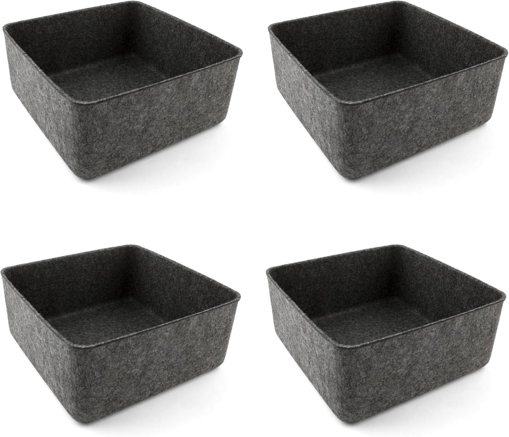 Three by Three Seattle Felt·Like·It! 9x9x4 Inch Felt Storage Bin for Office, Craft Room, Classroom, Living Room, Bedroom Storage (Charcoal) 4 Pack