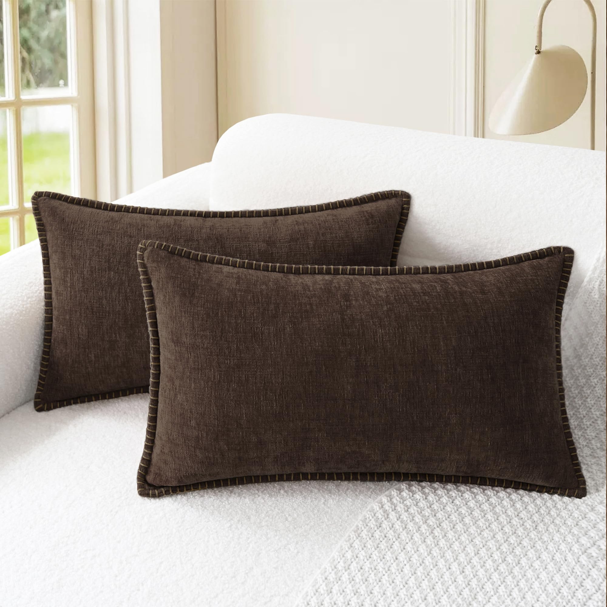 CaliTime Throw Pillow Covers Decorative 26 X 26 Inches Pack of 2 Cotton Thread Stitching Edges Solid Dyed Soft Chenille Cushion Cases for Couch Sofa Bed Living Room Farmhouse Coffee