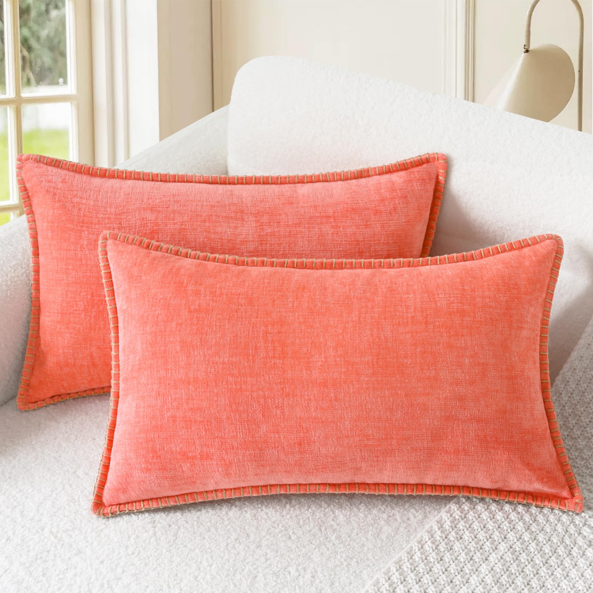 CaliTime Throw Pillow Covers Decorative 26 X 26 Inches Pack of 2 Cotton Thread Stitching Edges Solid Dyed Soft Chenille Cushion Cases for Couch Sofa Bed Living Room Farmhouse Coffee