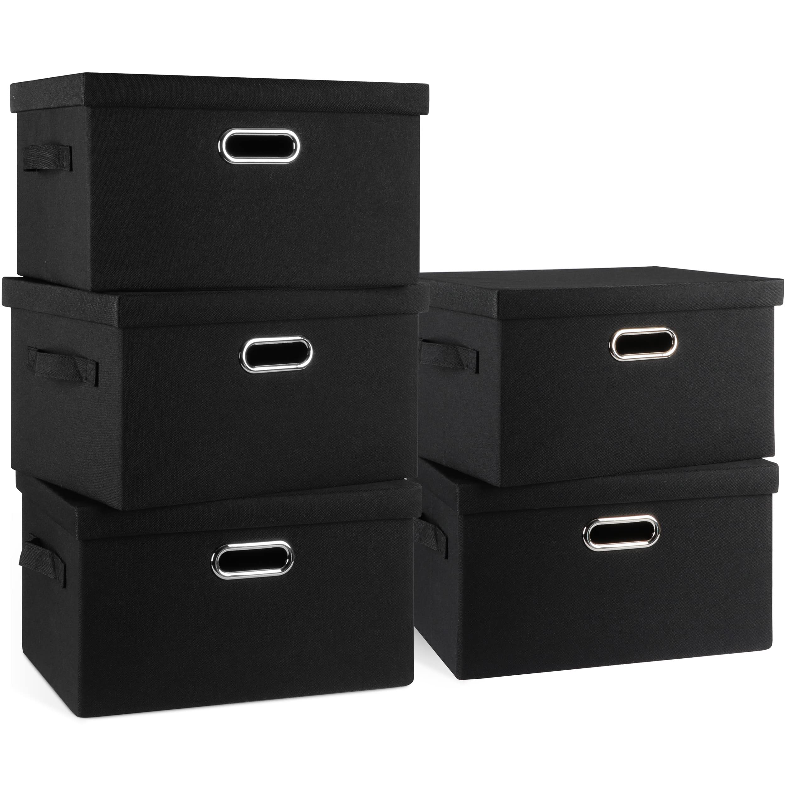Graciadeco Large 17" 36 Quart Collapsible Stackable Storage Bins with Lids, 3 Packs Dark Gray Foldable Fabric Closet Storage Boxes with Lids, Heavy-duty Linen Cube Baskets(17x12x11)