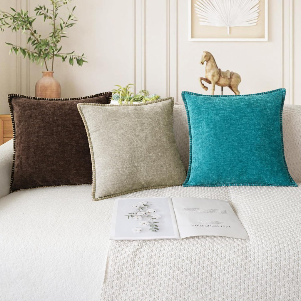 CaliTime Throw Pillow Covers Decorative 26 X 26 Inches Pack of 2 Cotton Thread Stitching Edges Solid Dyed Soft Chenille Cushion Cases for Couch Sofa Bed Living Room Farmhouse Coffee