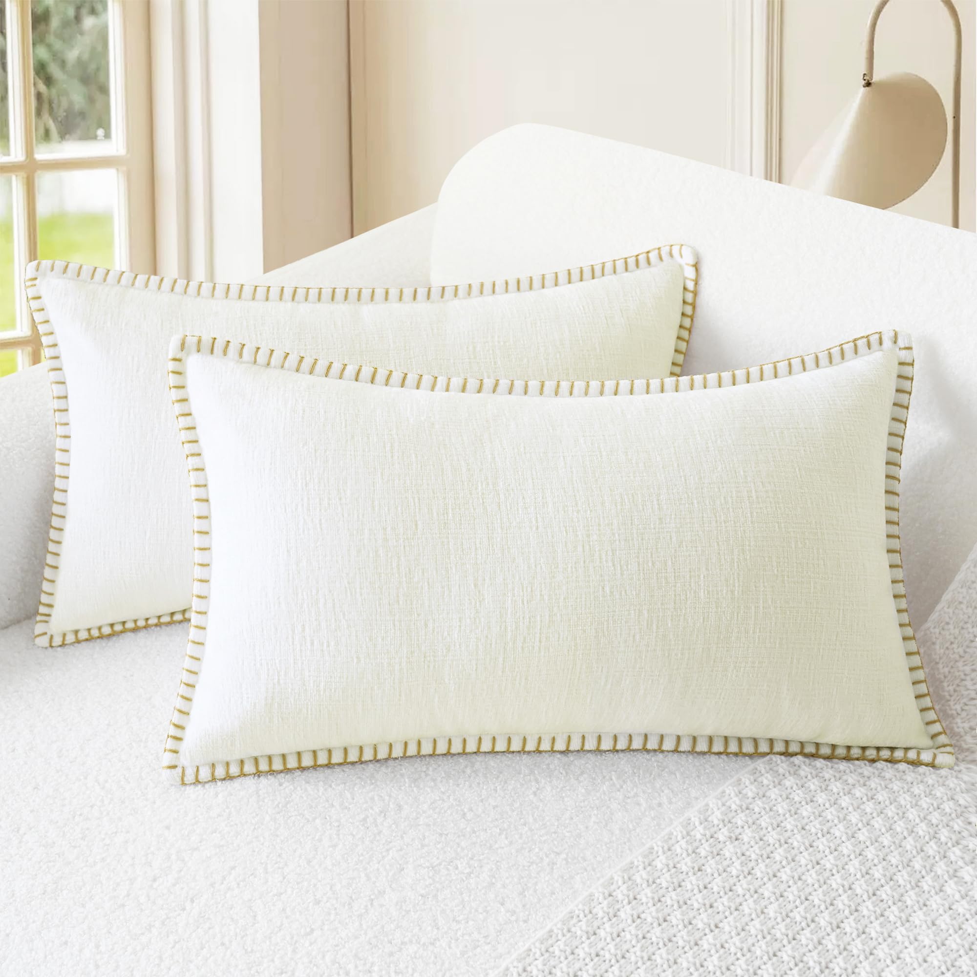 CaliTime Throw Pillow Covers Decorative 26 X 26 Inches Pack of 2 Cotton Thread Stitching Edges Solid Dyed Soft Chenille Cushion Cases for Couch Sofa Bed Living Room Farmhouse Coffee
