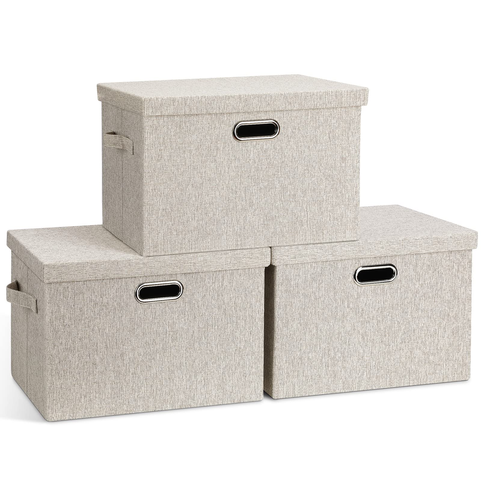 Graciadeco Large 17" 36 Quart Collapsible Stackable Storage Bins with Lids, 3 Packs Dark Gray Foldable Fabric Closet Storage Boxes with Lids, Heavy-duty Linen Cube Baskets(17x12x11)