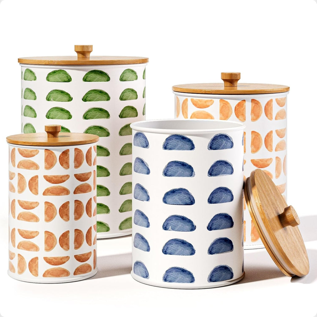 Kitchen Canisters for Countertop Set of 4 - Patterned Iron Kitchen Canisters with Airtight Lids - Flour Sugar Canister Set - Flour and Sugar Containers Farmhouse - Coffee Jar for Counter - White Jar