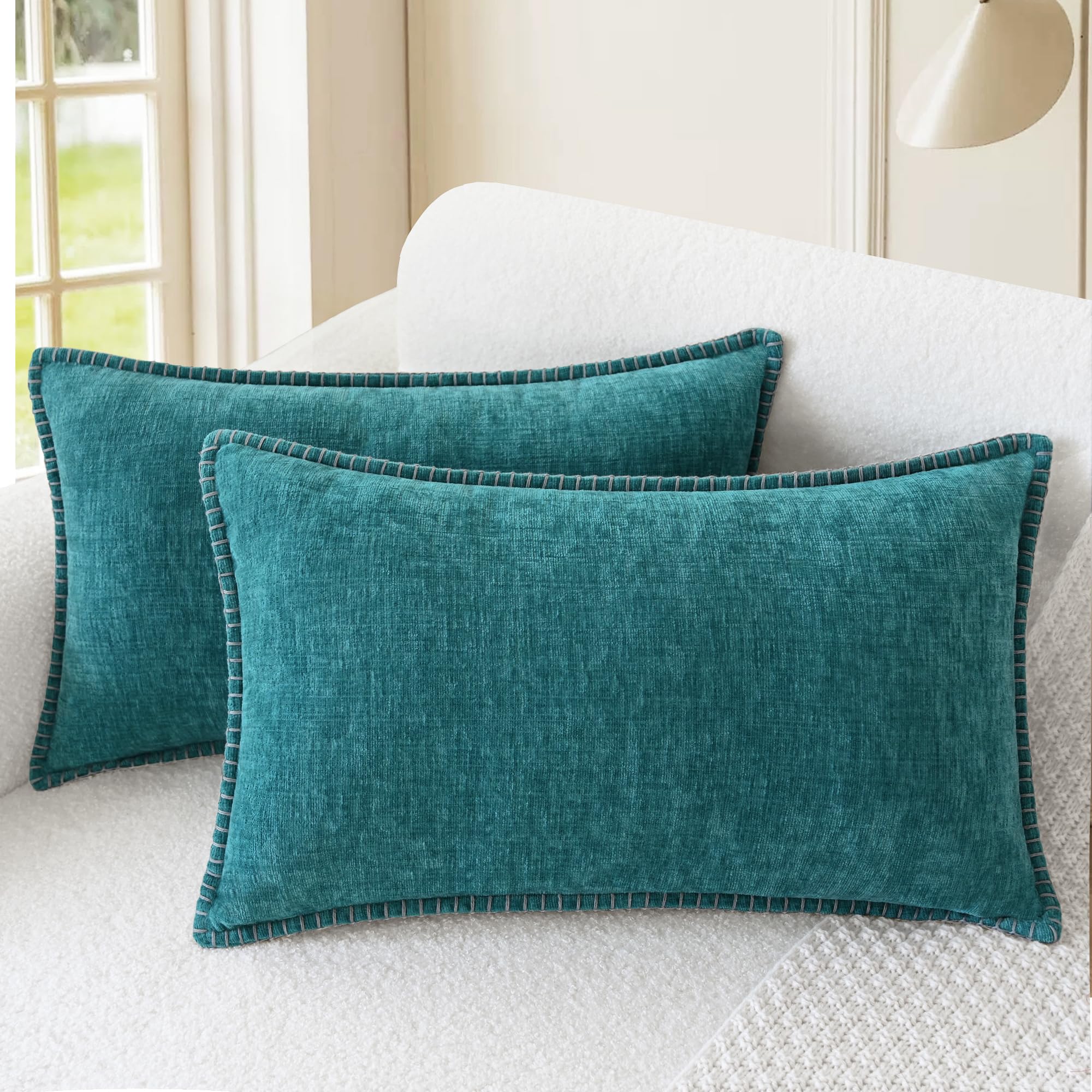 CaliTime Throw Pillow Covers Decorative 26 X 26 Inches Pack of 2 Cotton Thread Stitching Edges Solid Dyed Soft Chenille Cushion Cases for Couch Sofa Bed Living Room Farmhouse Coffee