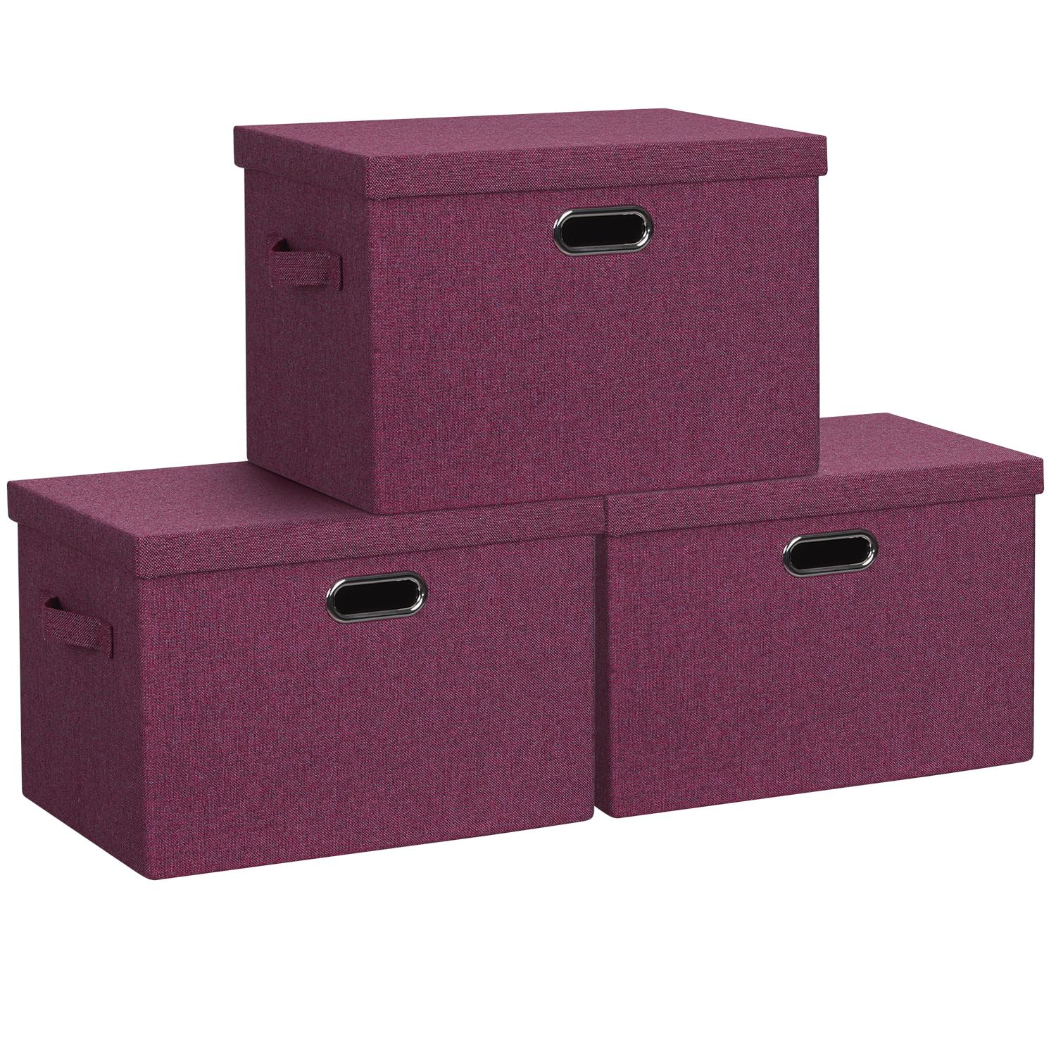 Graciadeco Large 17" 36 Quart Collapsible Stackable Storage Bins with Lids, 3 Packs Dark Gray Foldable Fabric Closet Storage Boxes with Lids, Heavy-duty Linen Cube Baskets(17x12x11)
