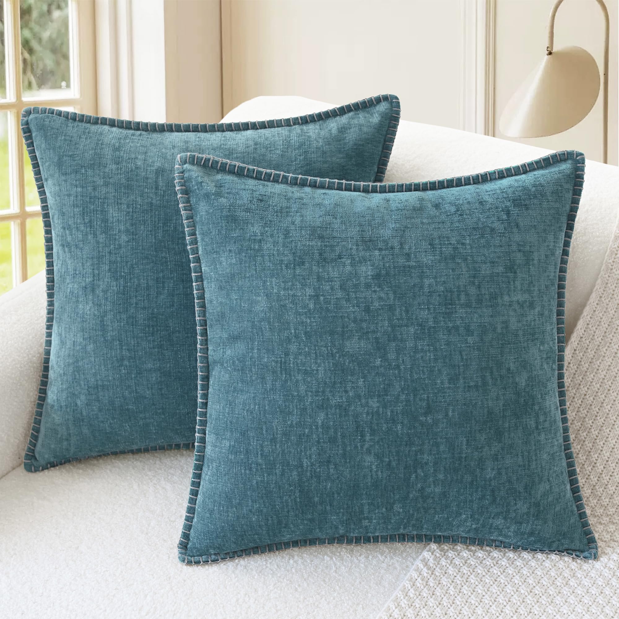 CaliTime Throw Pillow Covers Decorative 26 X 26 Inches Pack of 2 Cotton Thread Stitching Edges Solid Dyed Soft Chenille Cushion Cases for Couch Sofa Bed Living Room Farmhouse Coffee